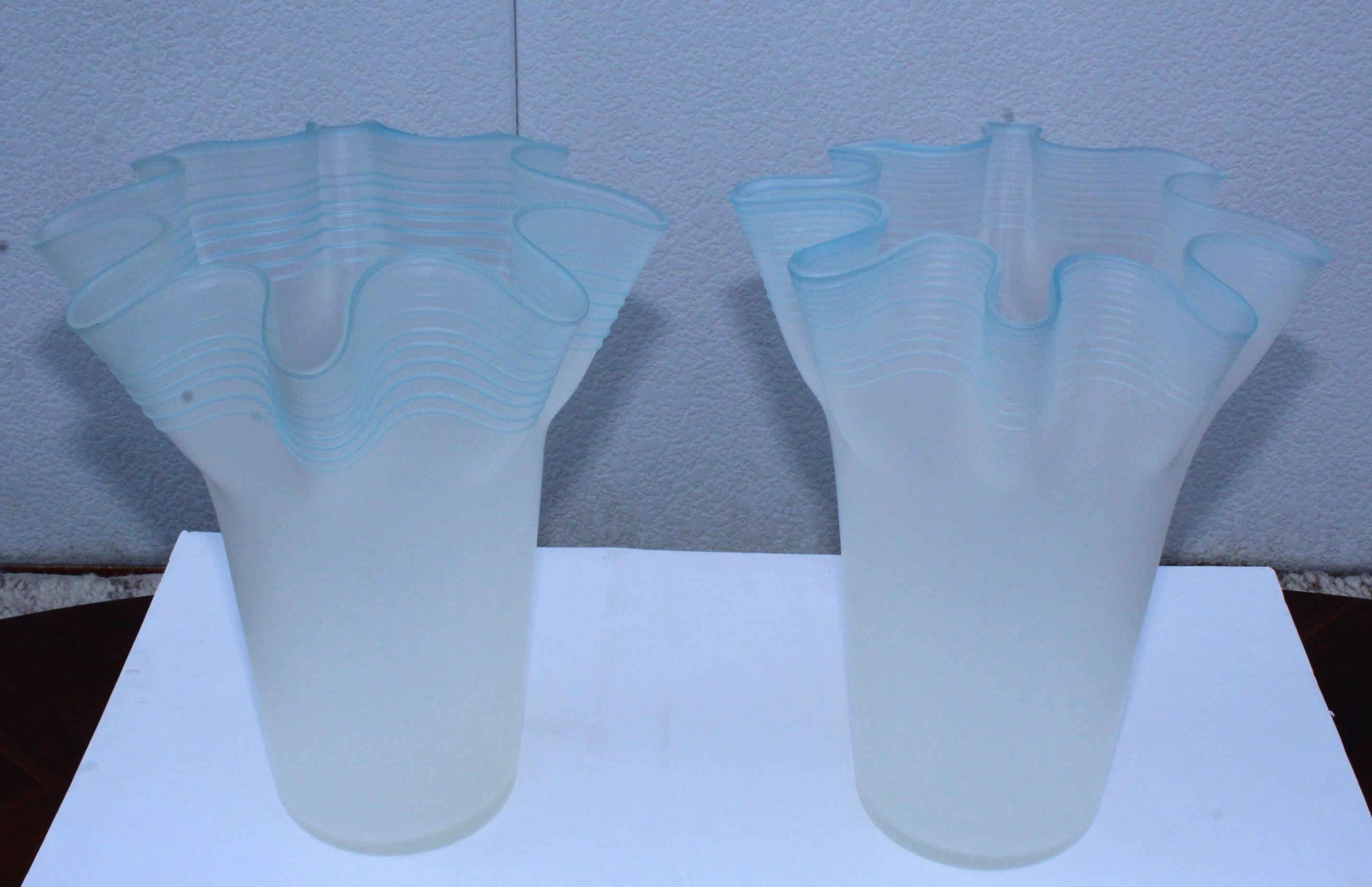 Large Frosted Glass Handkerchief Italian Vases 2