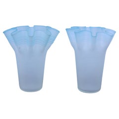 Vintage Large Frosted Glass Handkerchief Italian Vases