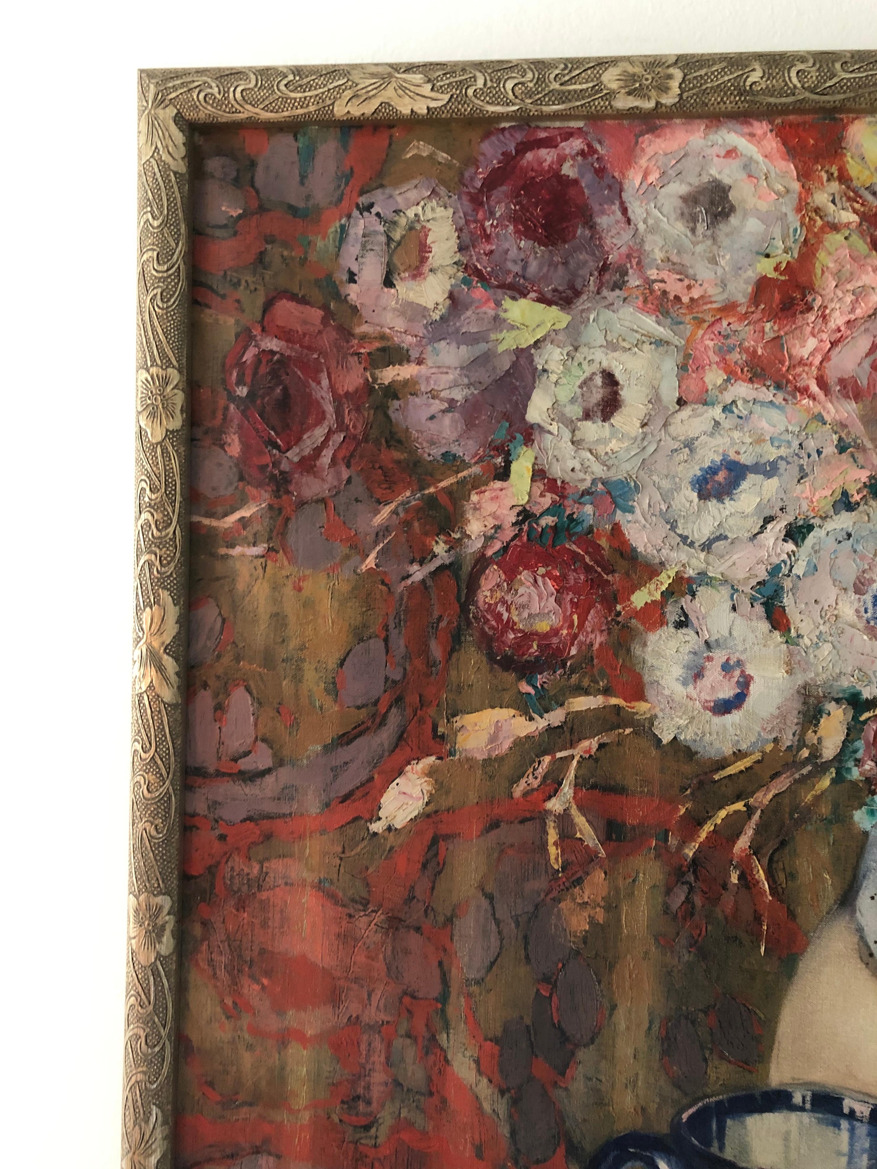 Large Fruit and Floral Still Life Painting by Pol van de Broek, 1922 4