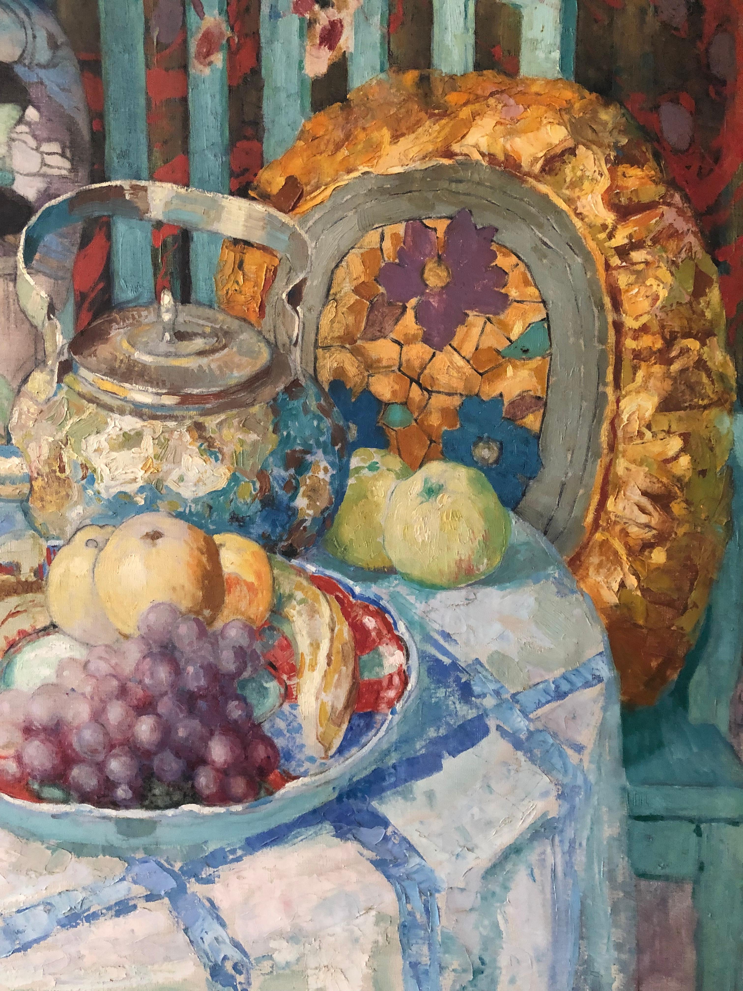 Belgian Large Fruit and Floral Still Life Painting by Pol van de Broek, 1922