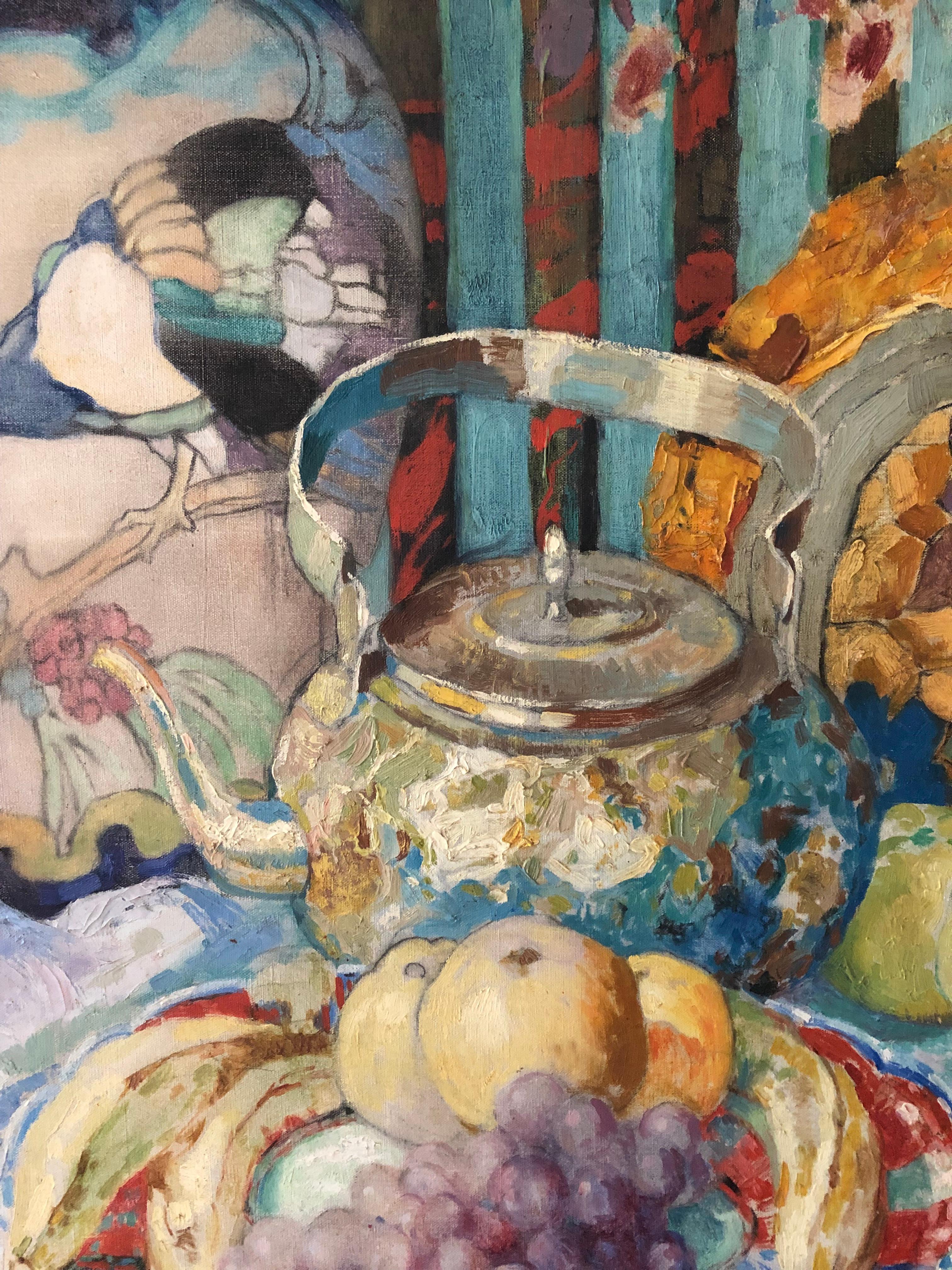 Carved Large Fruit and Floral Still Life Painting by Pol van de Broek, 1922
