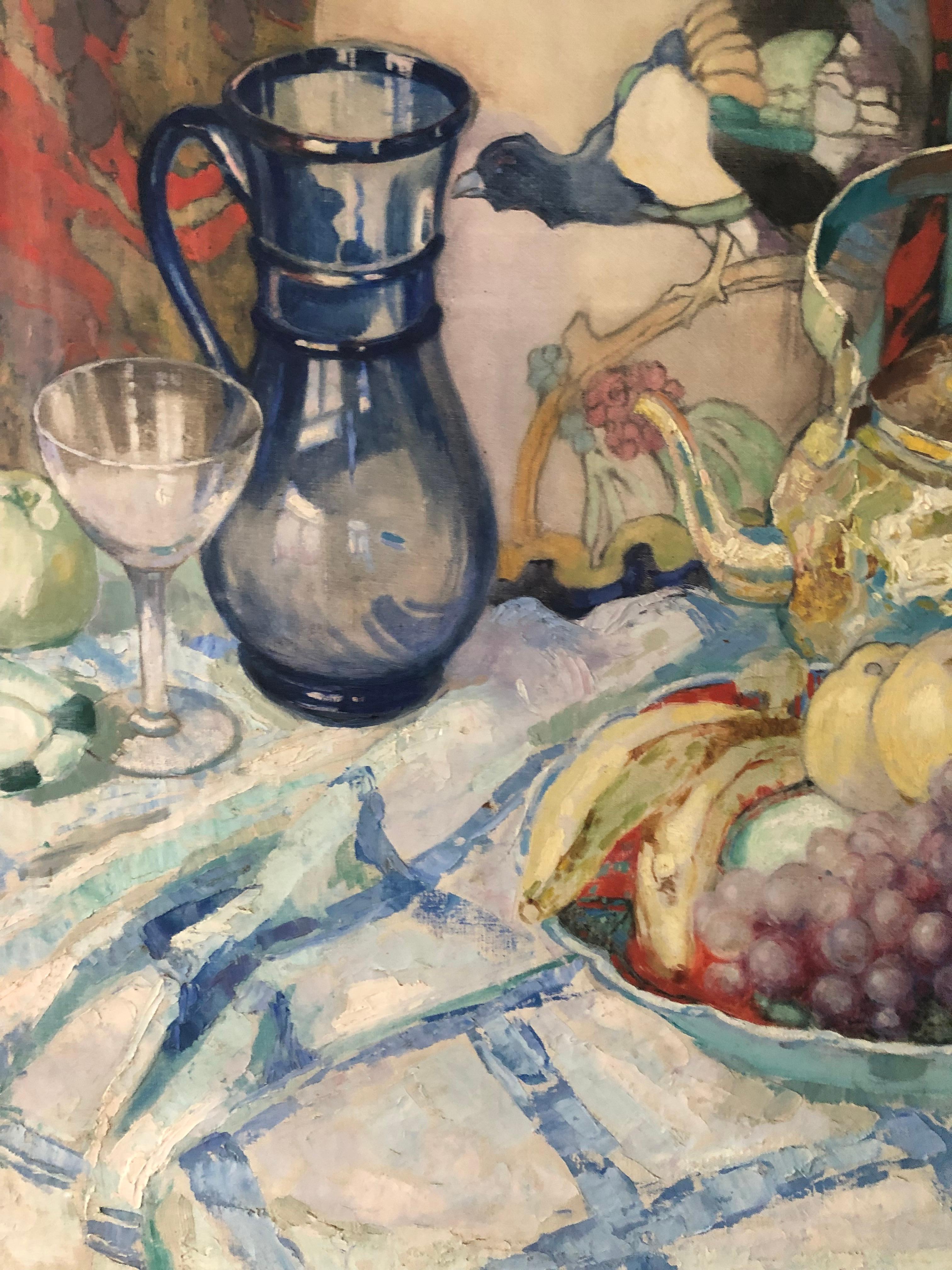 Large Fruit and Floral Still Life Painting by Pol van de Broek, 1922 In Good Condition In Essex, MA