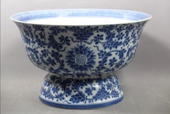 Large fruit Bowl Cup Basin on pedestal blue white porcelain - Qing Style - China