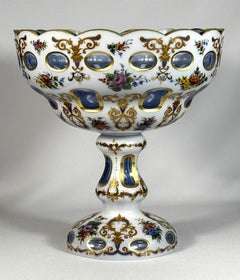 Large Fruit Bowl, Overlay Glass, Antique Style Bohemian Glass 20th century