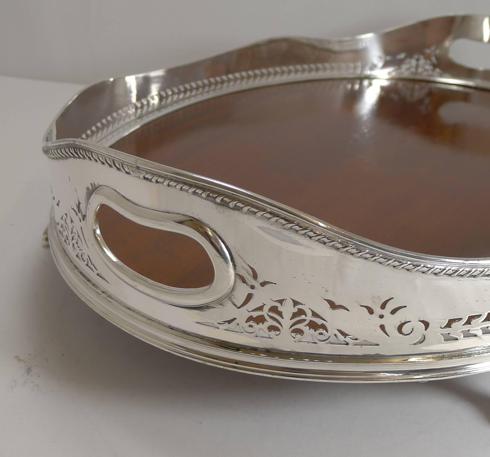 Plated Large Fruitwood and Silver Plate Tray, Selfridges, London, circa 1890
