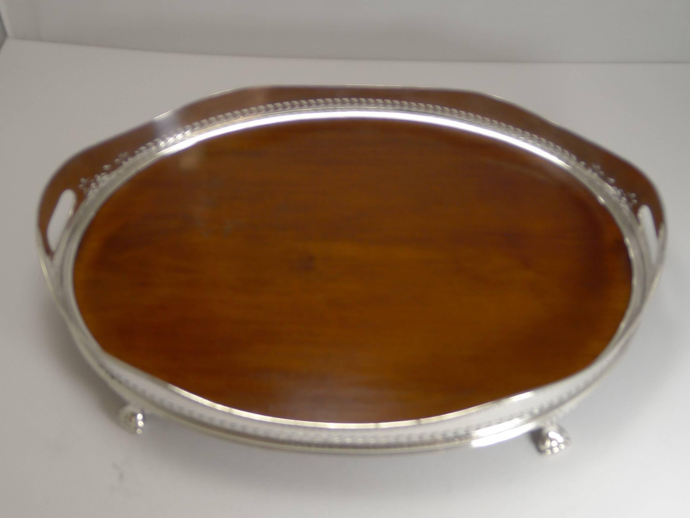 Large Fruitwood and Silver Plate Tray, Selfridges, London, circa 1890 In Excellent Condition In Bath, GB