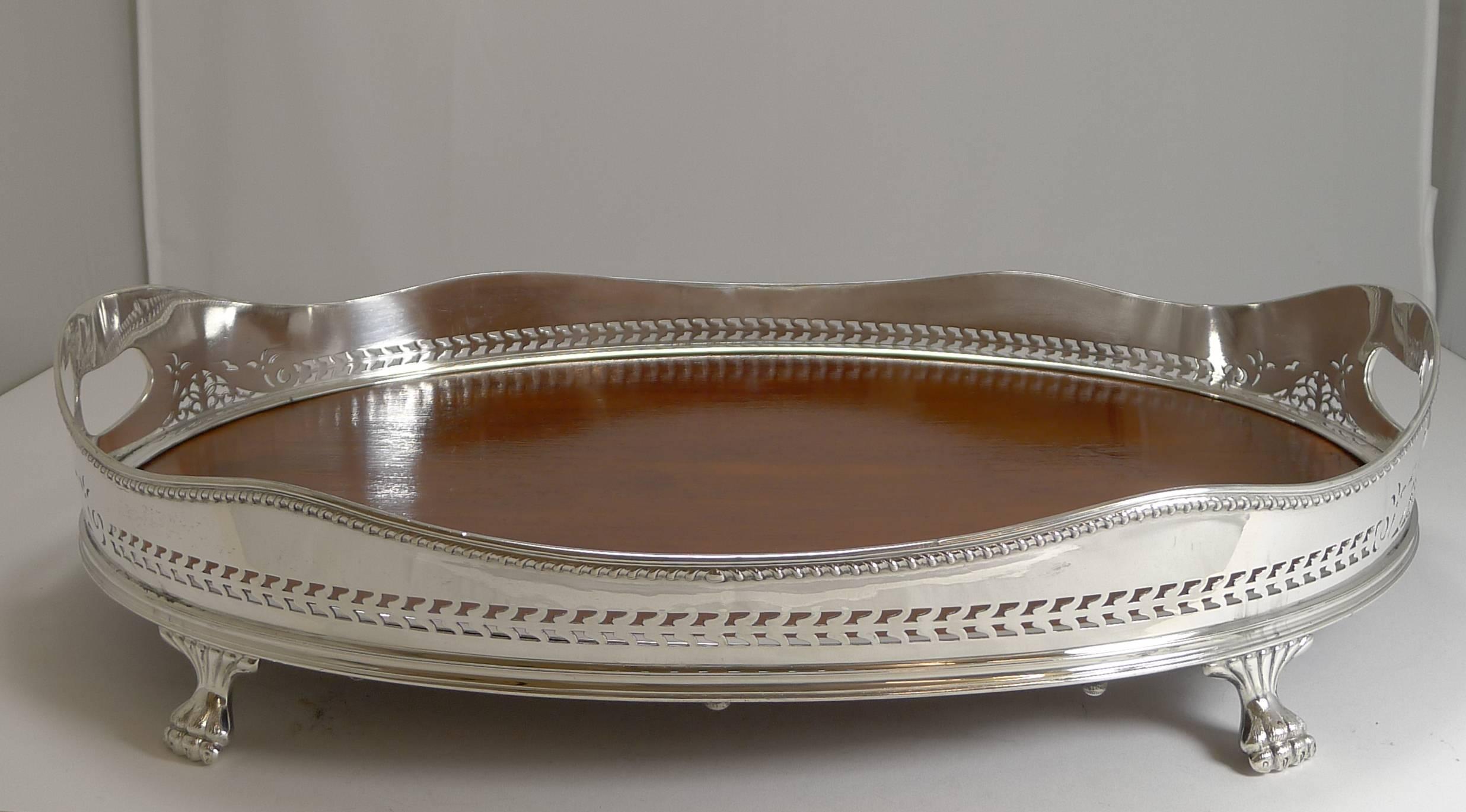 19th Century Large Fruitwood and Silver Plate Tray, Selfridges, London, circa 1890