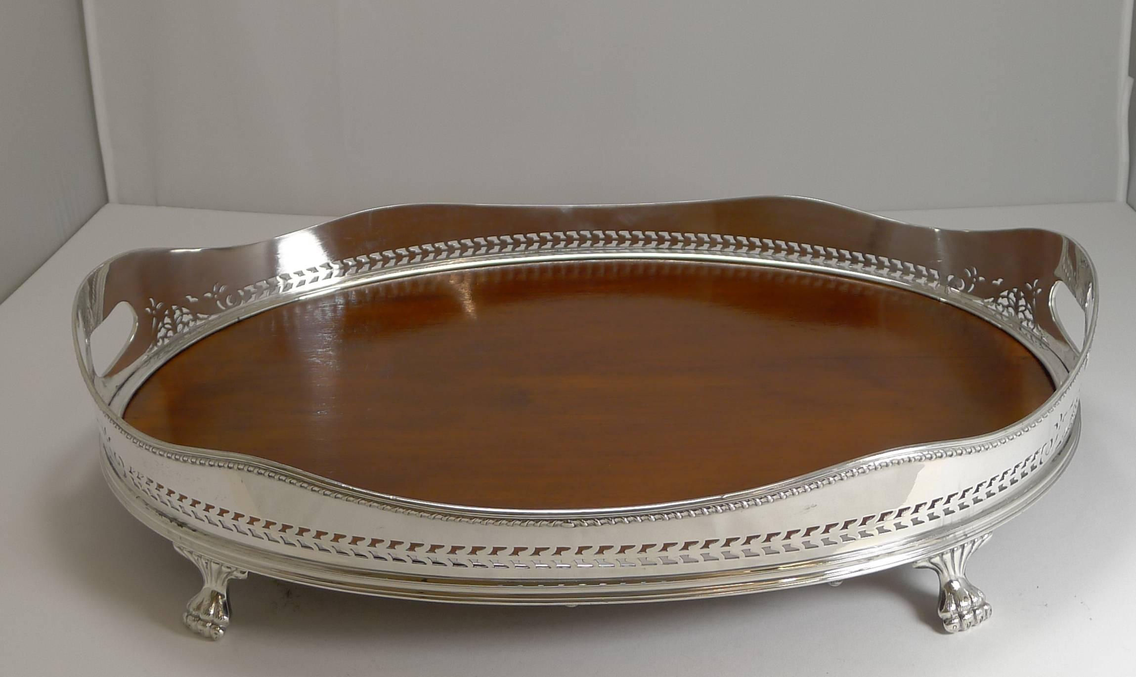 Large Fruitwood and Silver Plate Tray, Selfridges, London, circa 1890 1
