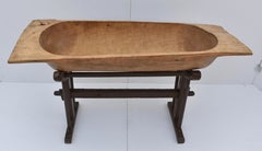 Large Fruitwood Trog or Dough Bowl on Oak Stand