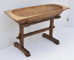 Large Fruitwood Trog or Dough Bowl on Oak Stand