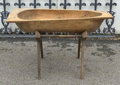 Large Fruitwood Trog or Dough Bowl on Oak Stand