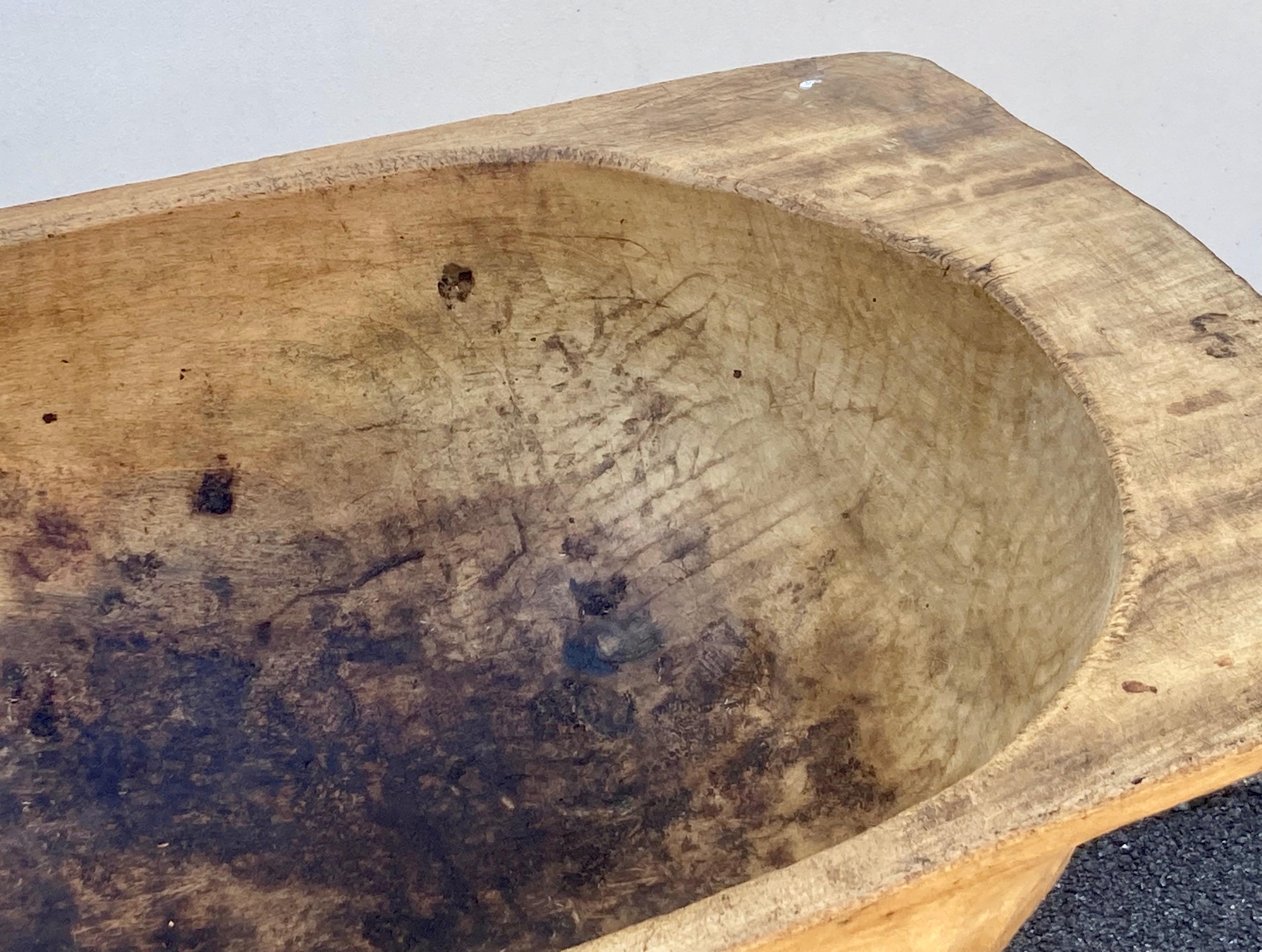 Trog grande de madera de frutal o cuenco para masa sobre soporte de roble Pulido en venta