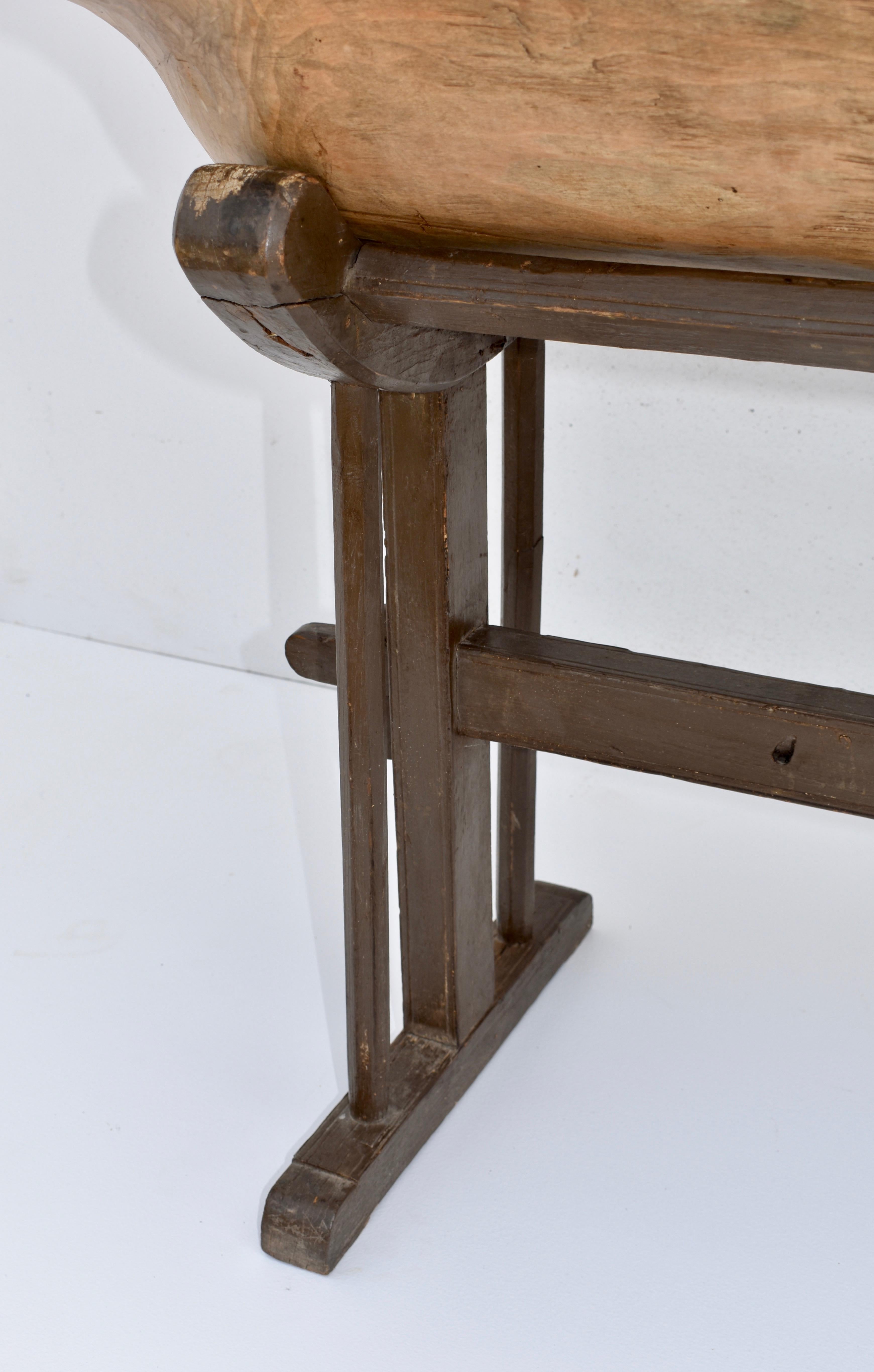 Large Fruitwood Trog or Dough Bowl on Oak Stand In Good Condition In Baltimore, MD