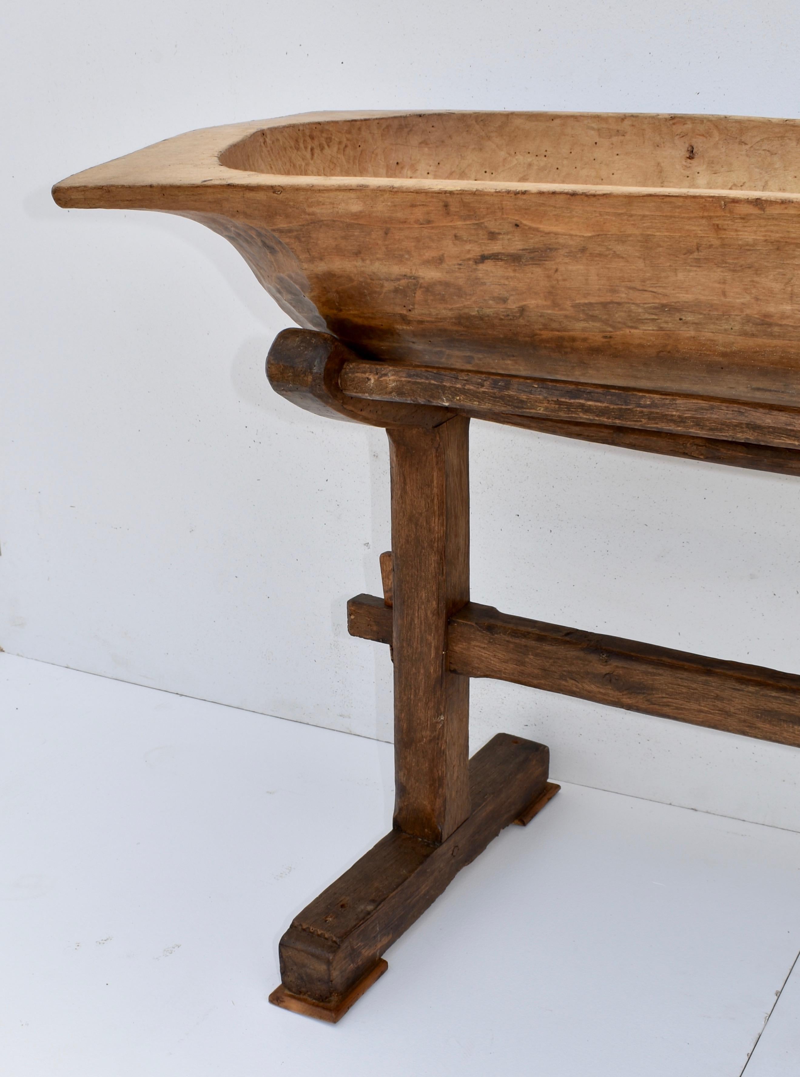 Hungarian Large Fruitwood Trog or Dough Bowl on Oak Stand