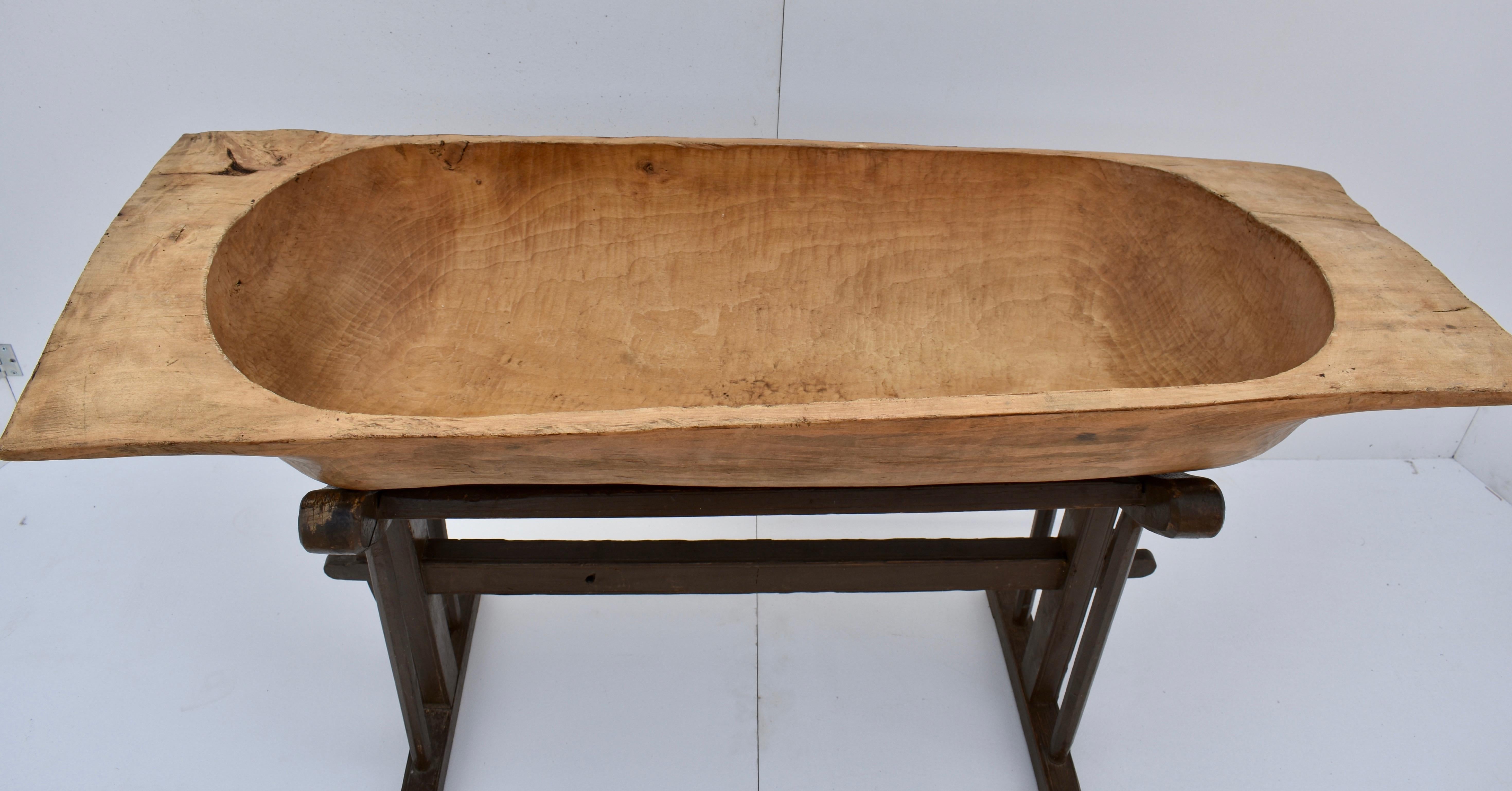 20th Century Large Fruitwood Trog or Dough Bowl on Oak Stand