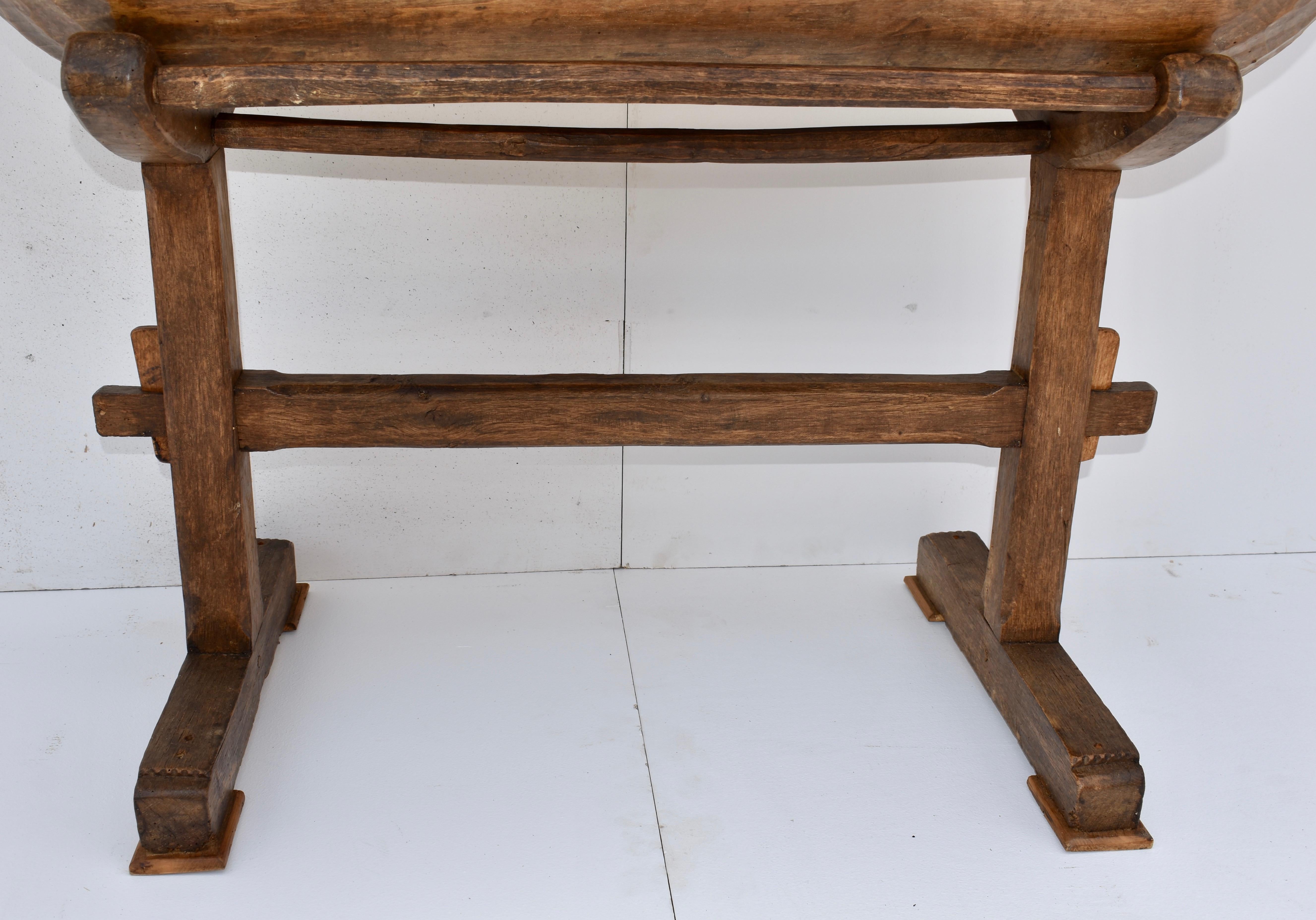 Polished Large Fruitwood Trog or Dough Bowl on Oak Stand