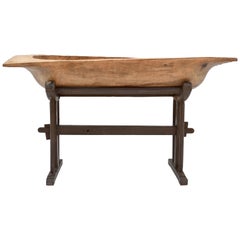 Large Fruitwood Trog or Dough Bowl on Oak Stand