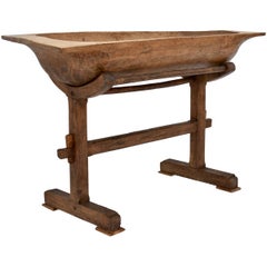 Large Fruitwood Trog or Dough Bowl on Oak Stand