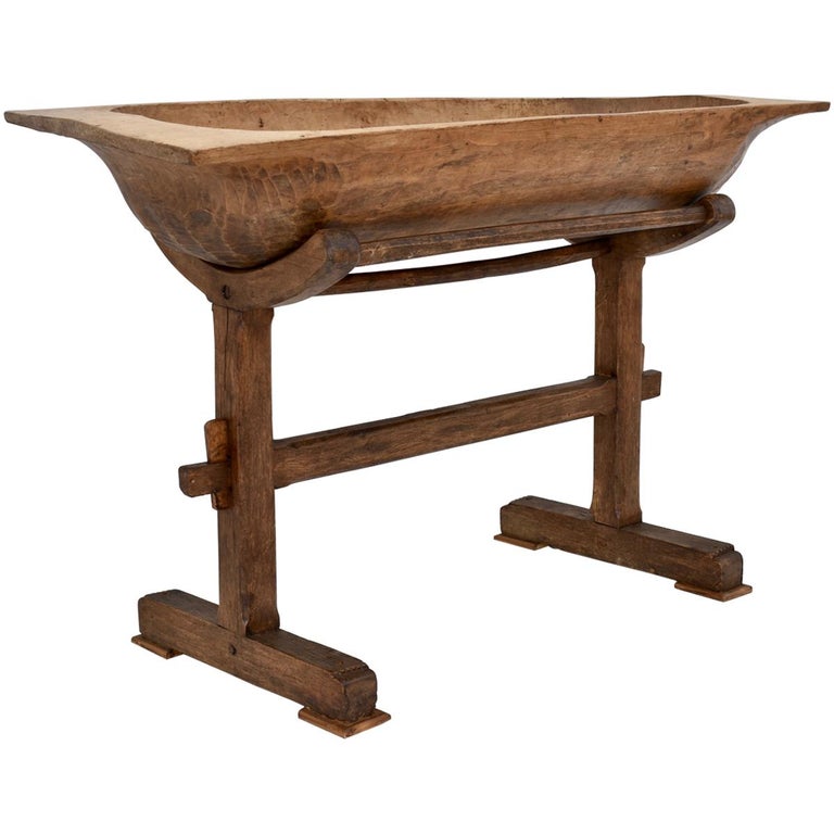 Large Fruitwood Trog or Dough Bowl on Oak Stand at 1stDibs dough bowl