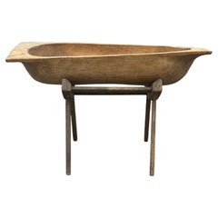 Large Fruitwood Trog or Dough Bowl on Oak Stand