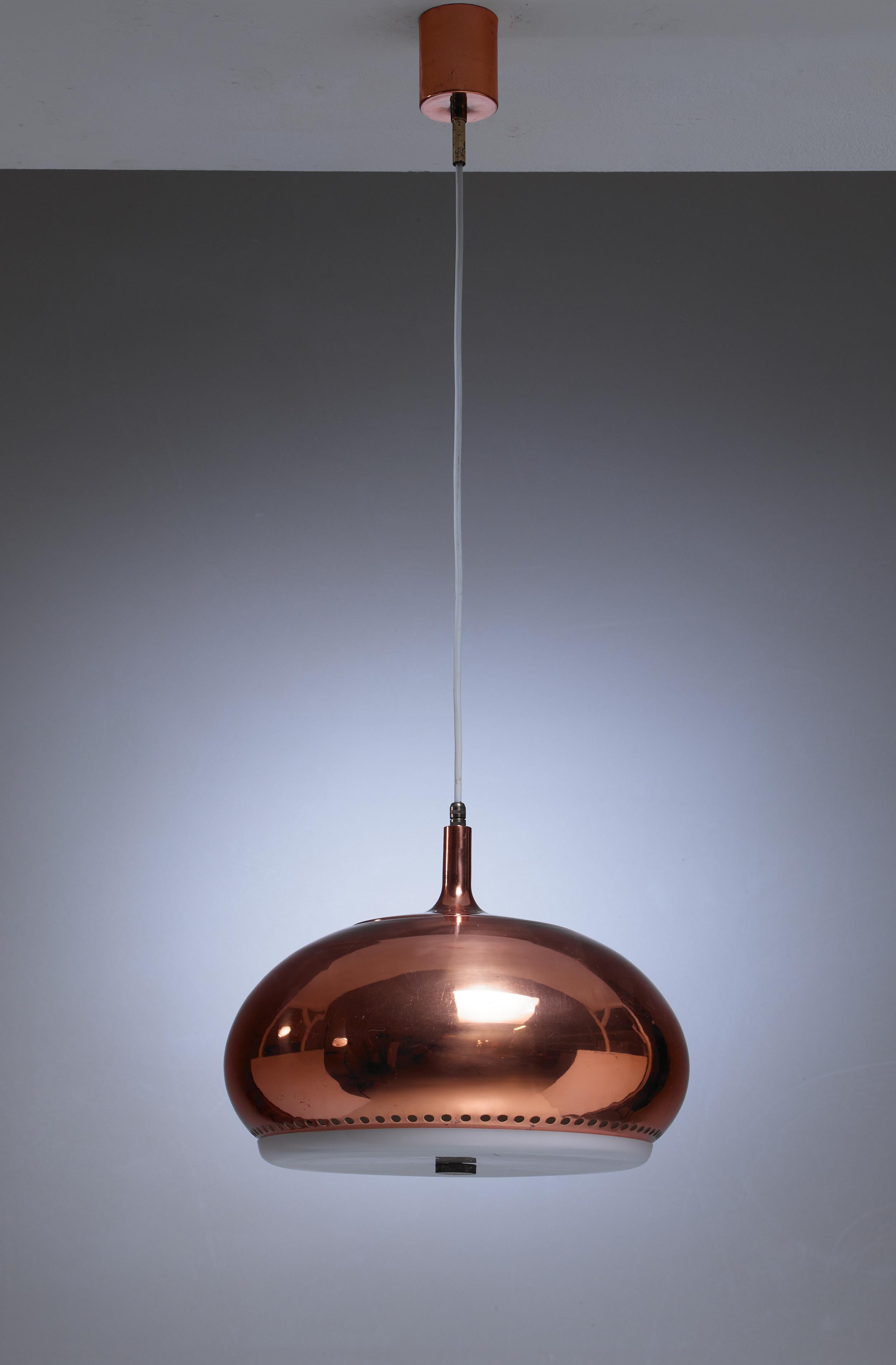 Large Full Copper Pendant Perforated Underneath, Italy, 1950s In Good Condition For Sale In Maastricht, NL