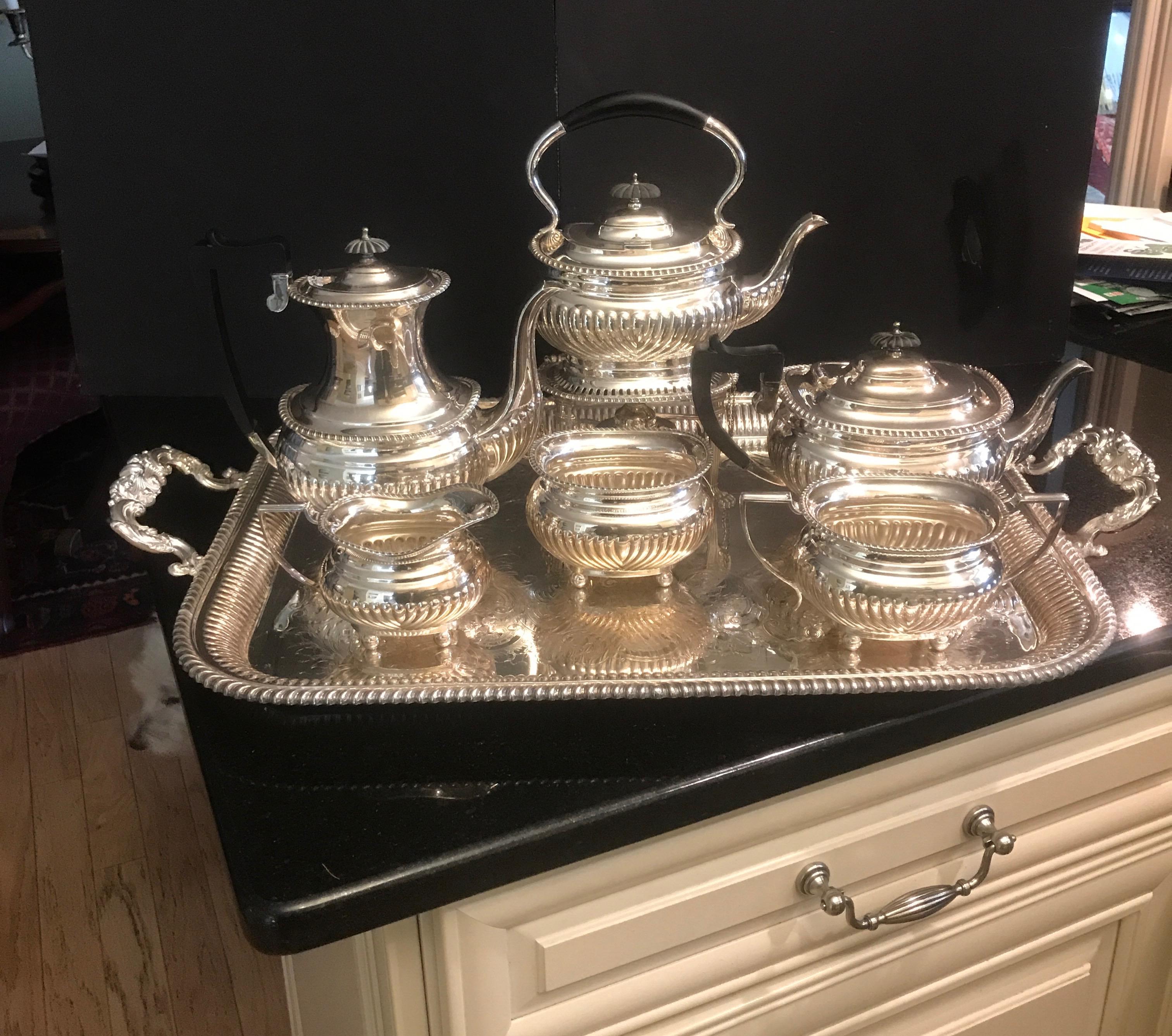 Large Full English Service Heavy Silver Plate Tea and Coffee Set 10