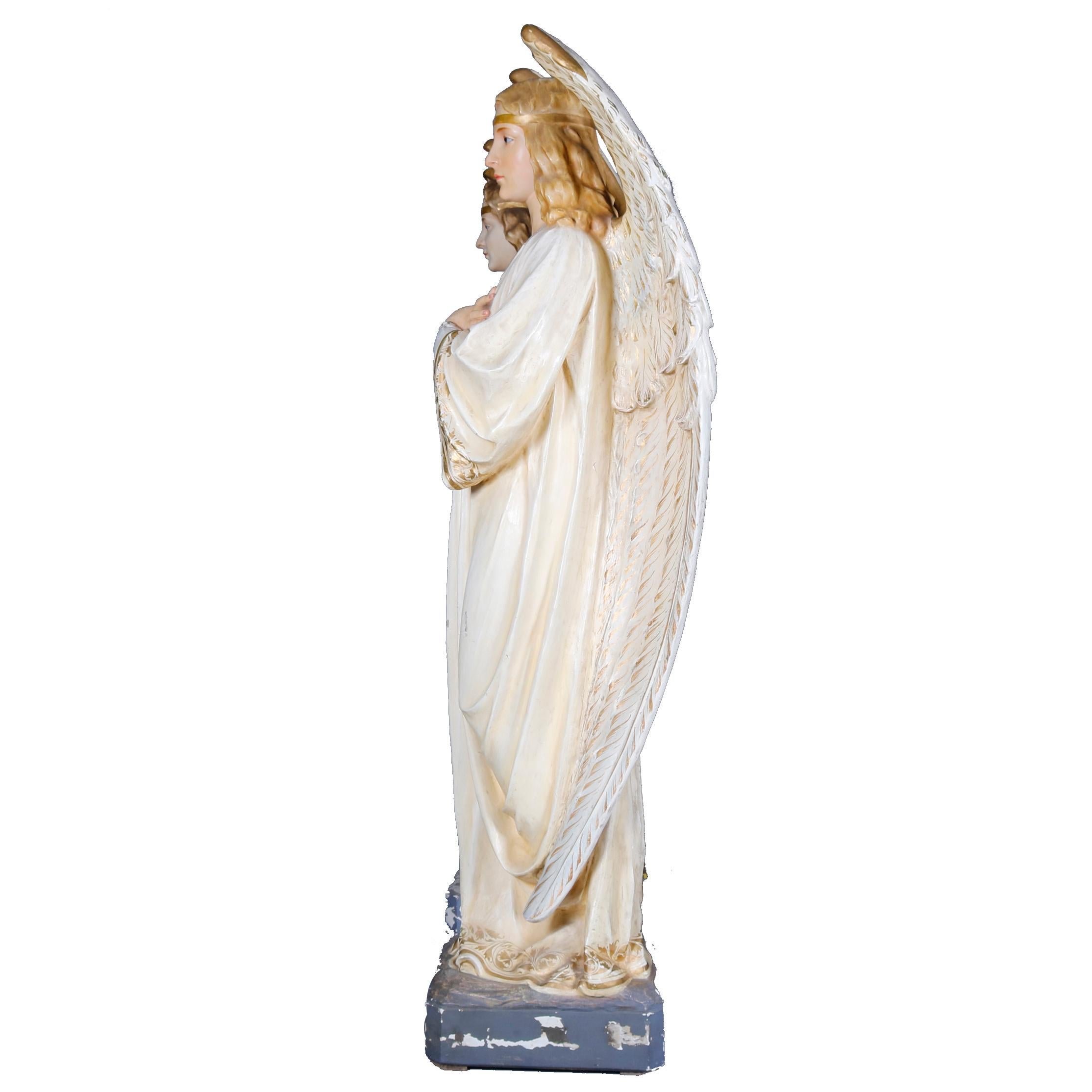 Life Size Polychrome Cast Plaster Angel Statues by Daprato In Good Condition In Big Flats, NY
