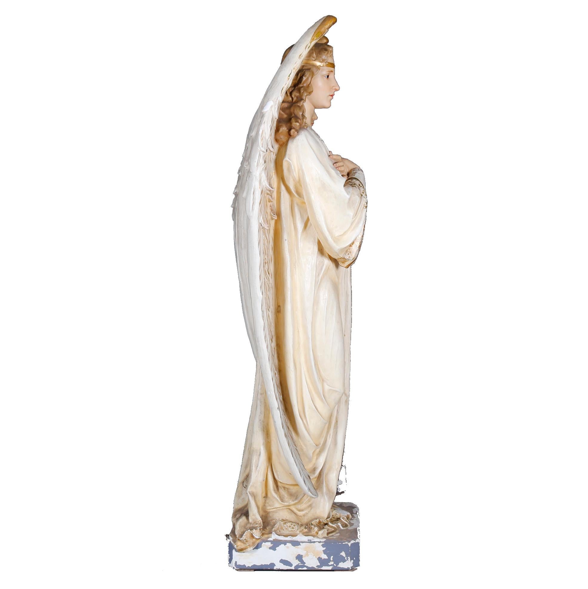 American Life Size Polychrome Cast Plaster Angel Statues by Daprato