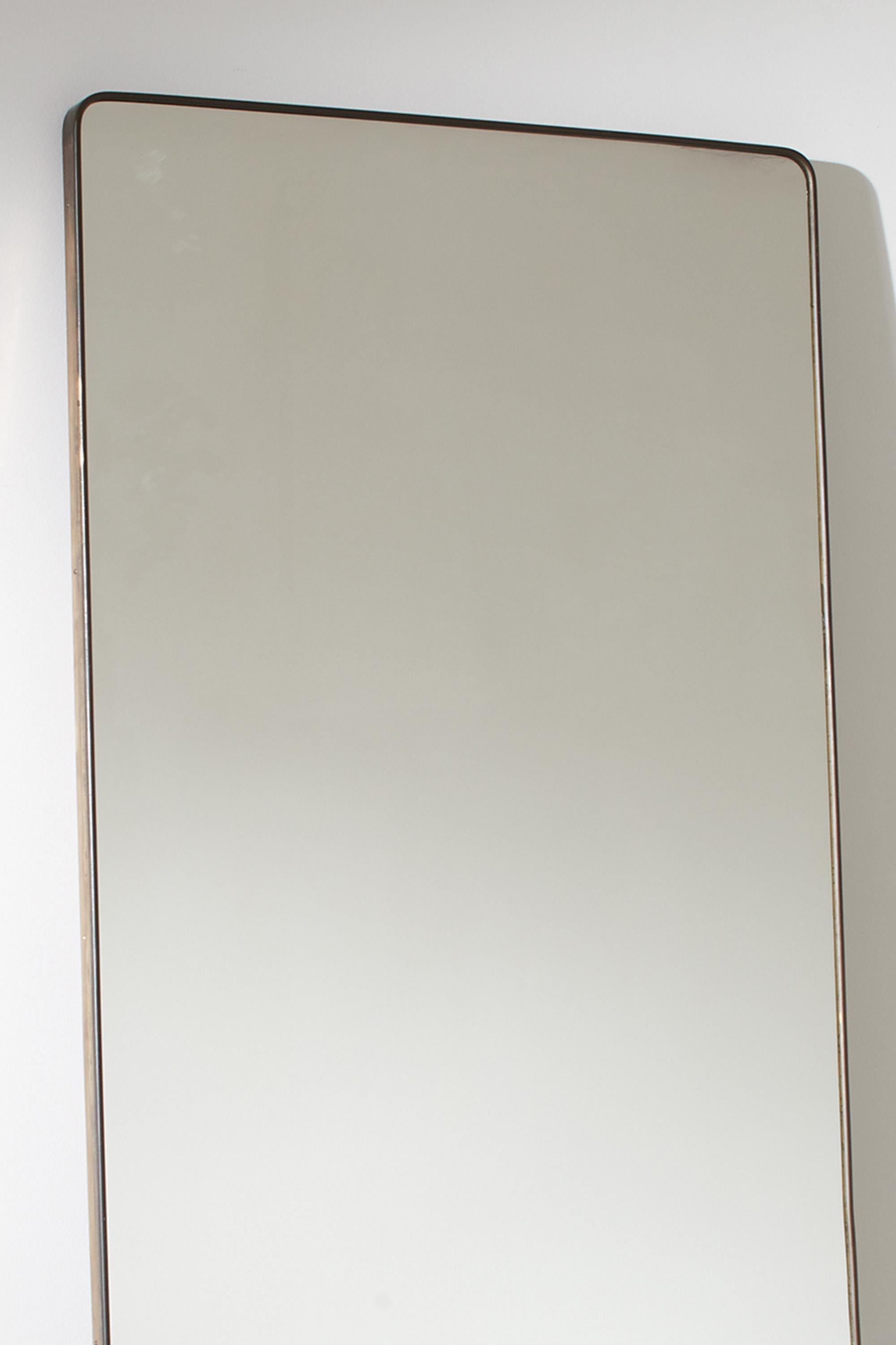 Mid-Century Modern Large Full Length Italian Brass Framed Mirror, 1950s For Sale