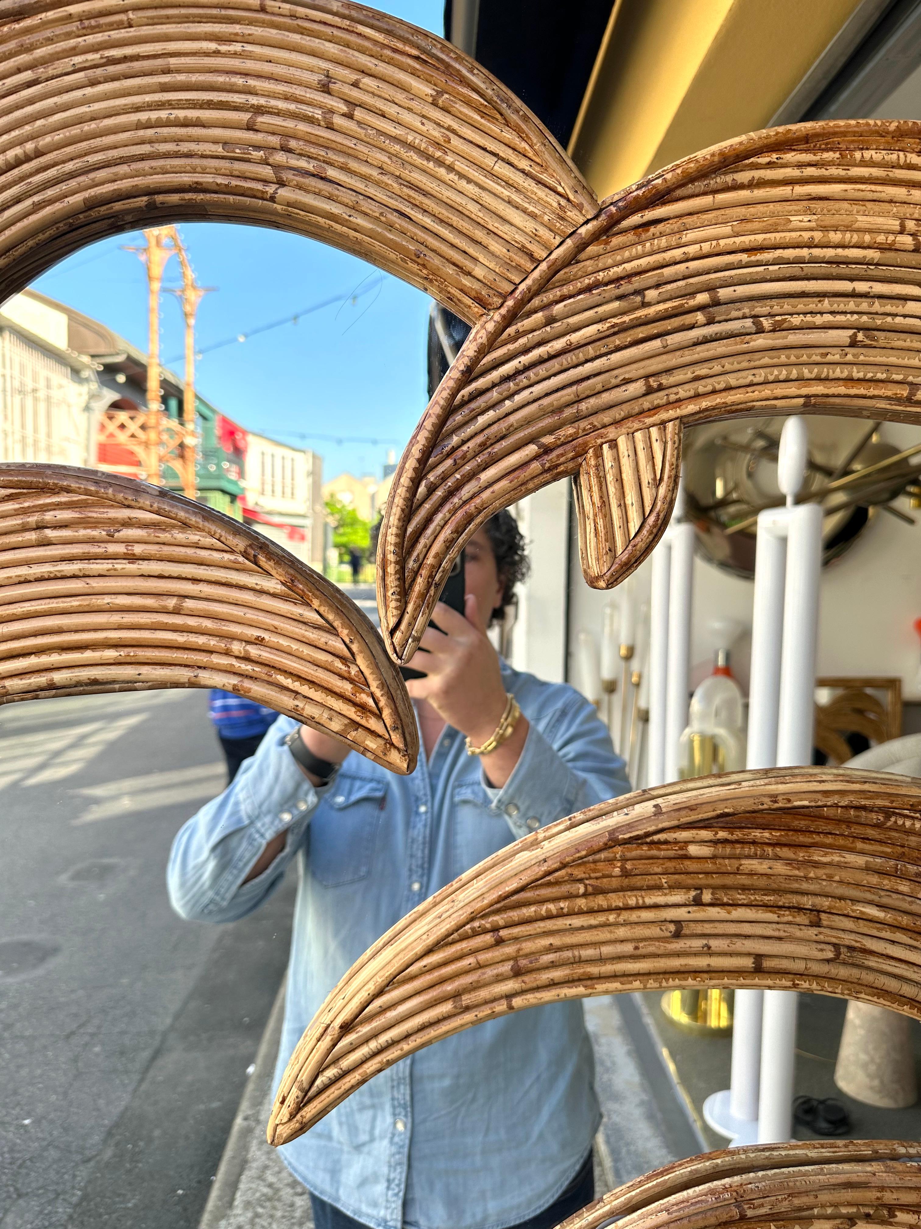 Grand miroir de palmier en rotin plein pied de Vivai Del Sud. Italie, 1970 3