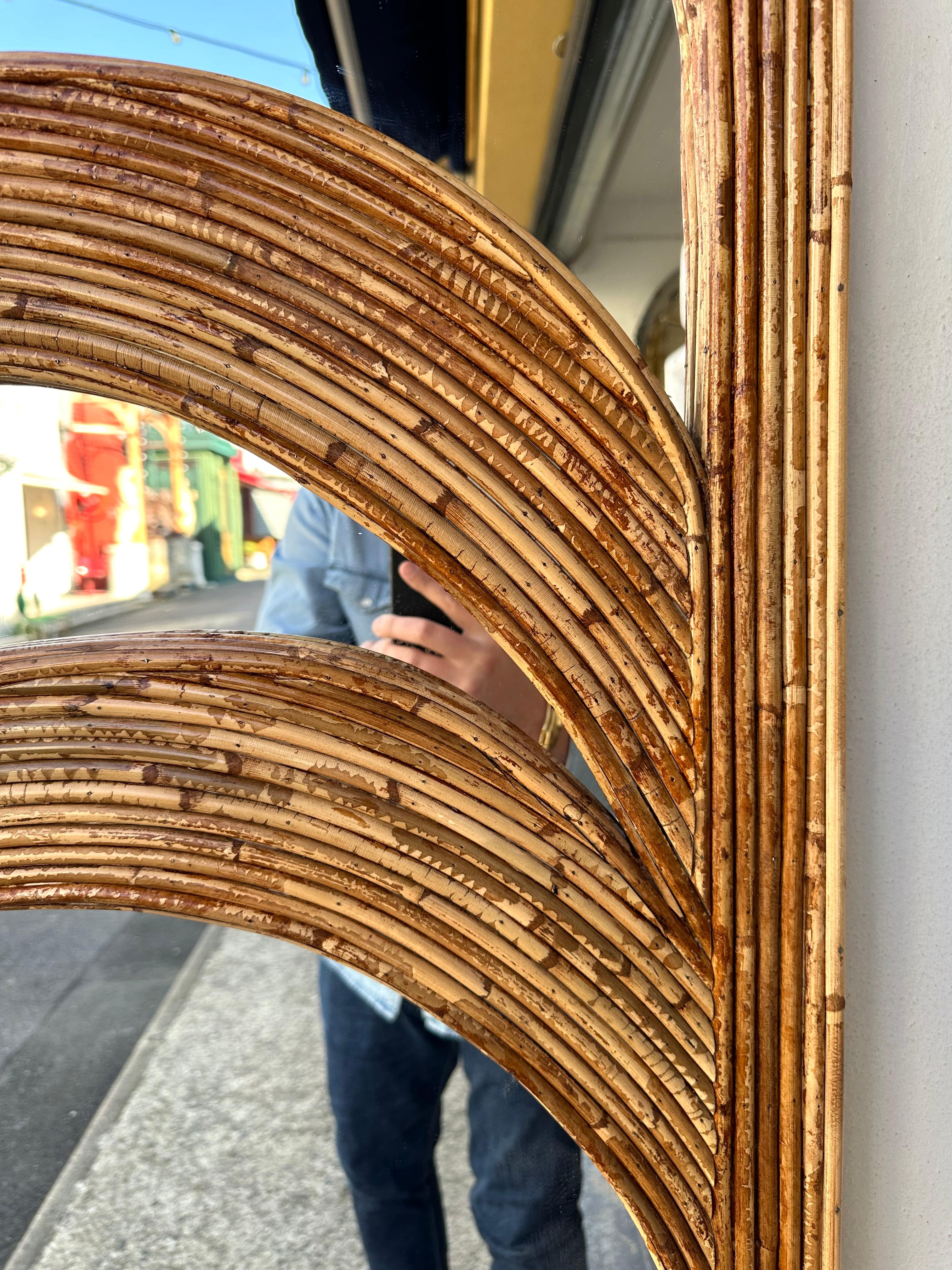 Grand miroir de palmier en rotin plein pied de Vivai Del Sud. Italie, 1970 4