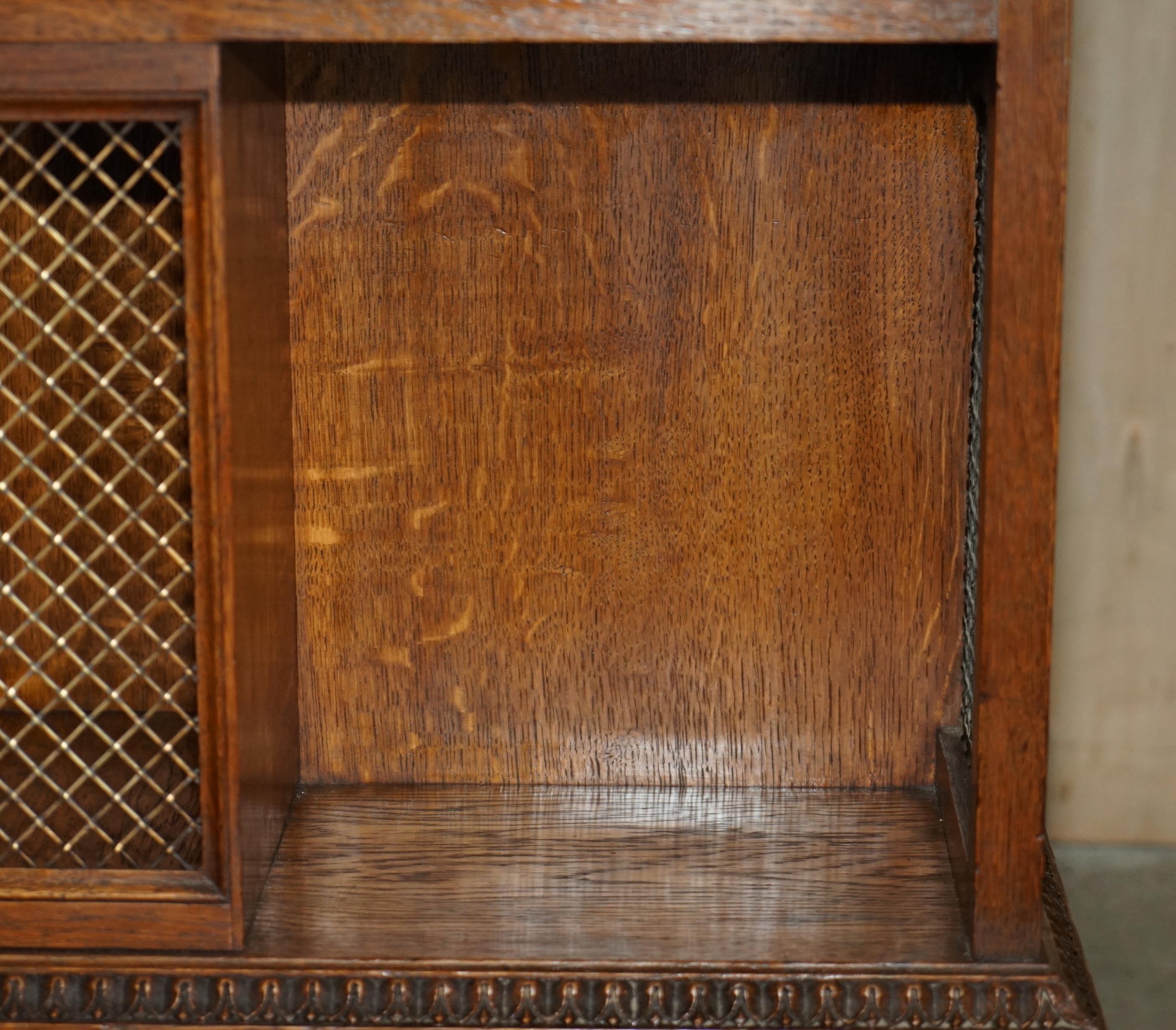 Large Fully Restored Antique Oak & Fret Brass Panel Revolving Bookcase Table 7