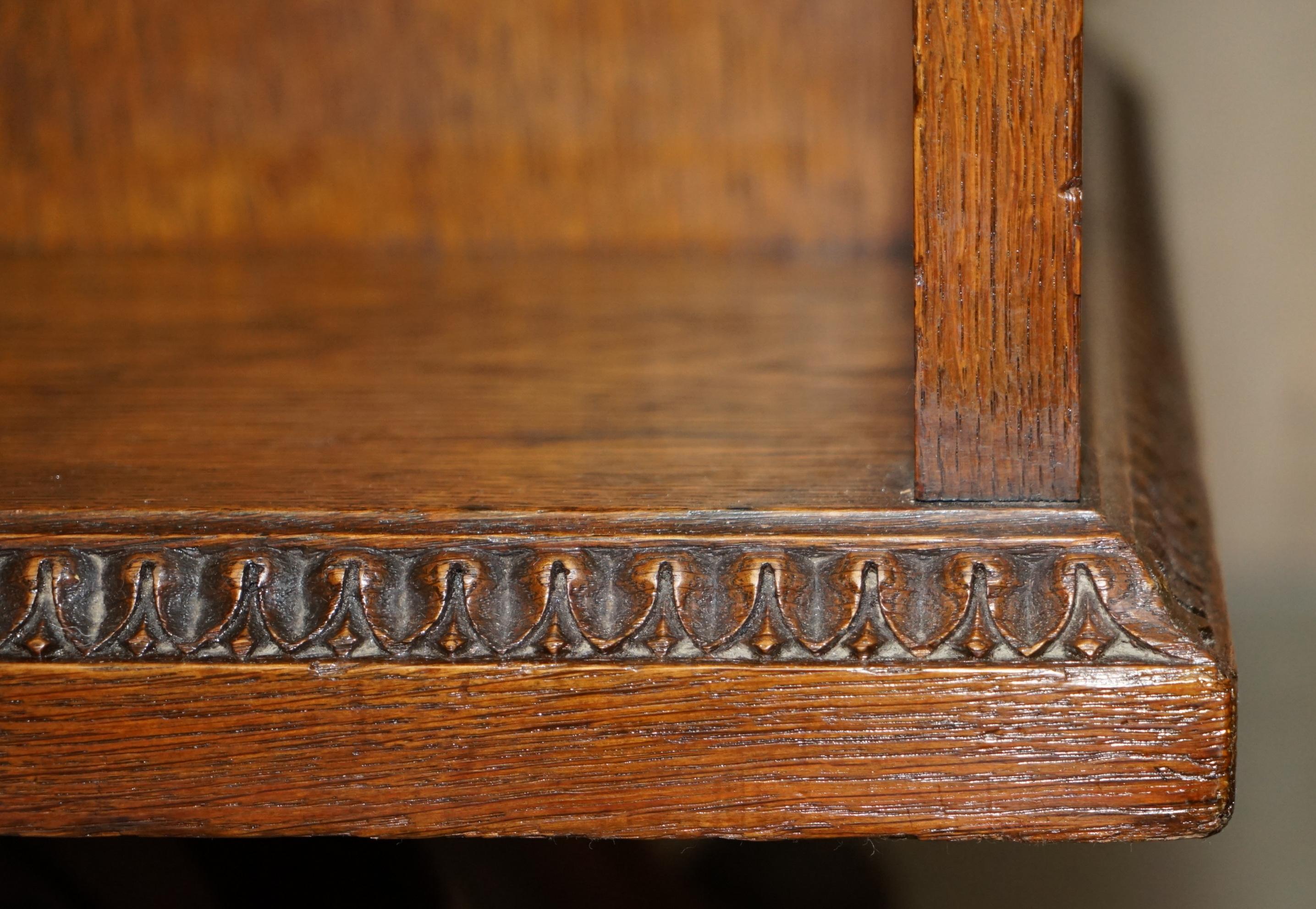 Large Fully Restored Antique Oak & Fret Brass Panel Revolving Bookcase Table 9