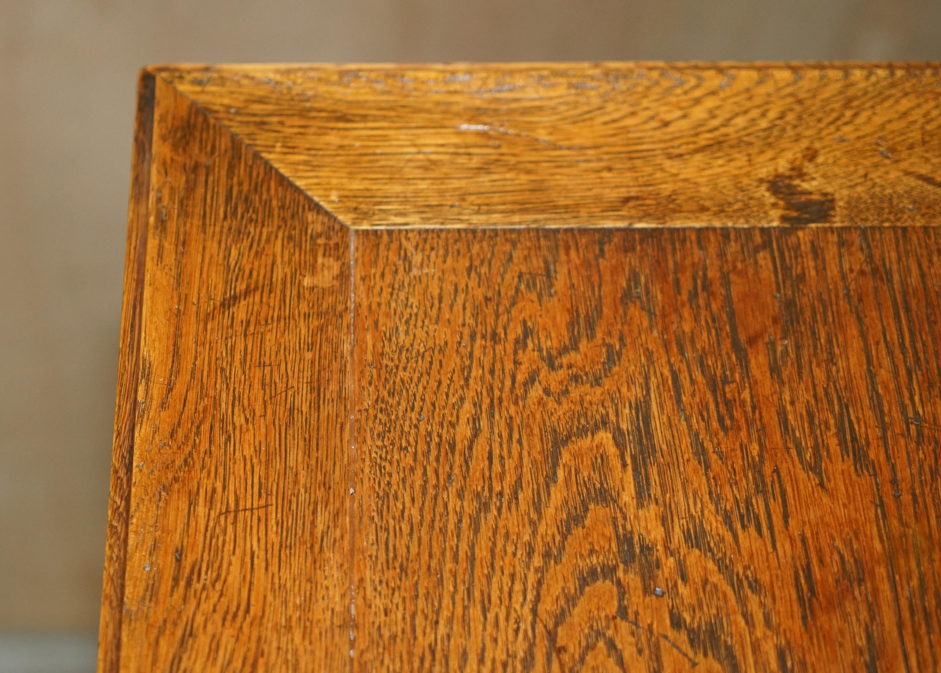 Large Fully Restored Antique Oak & Fret Brass Panel Revolving Bookcase Table 11