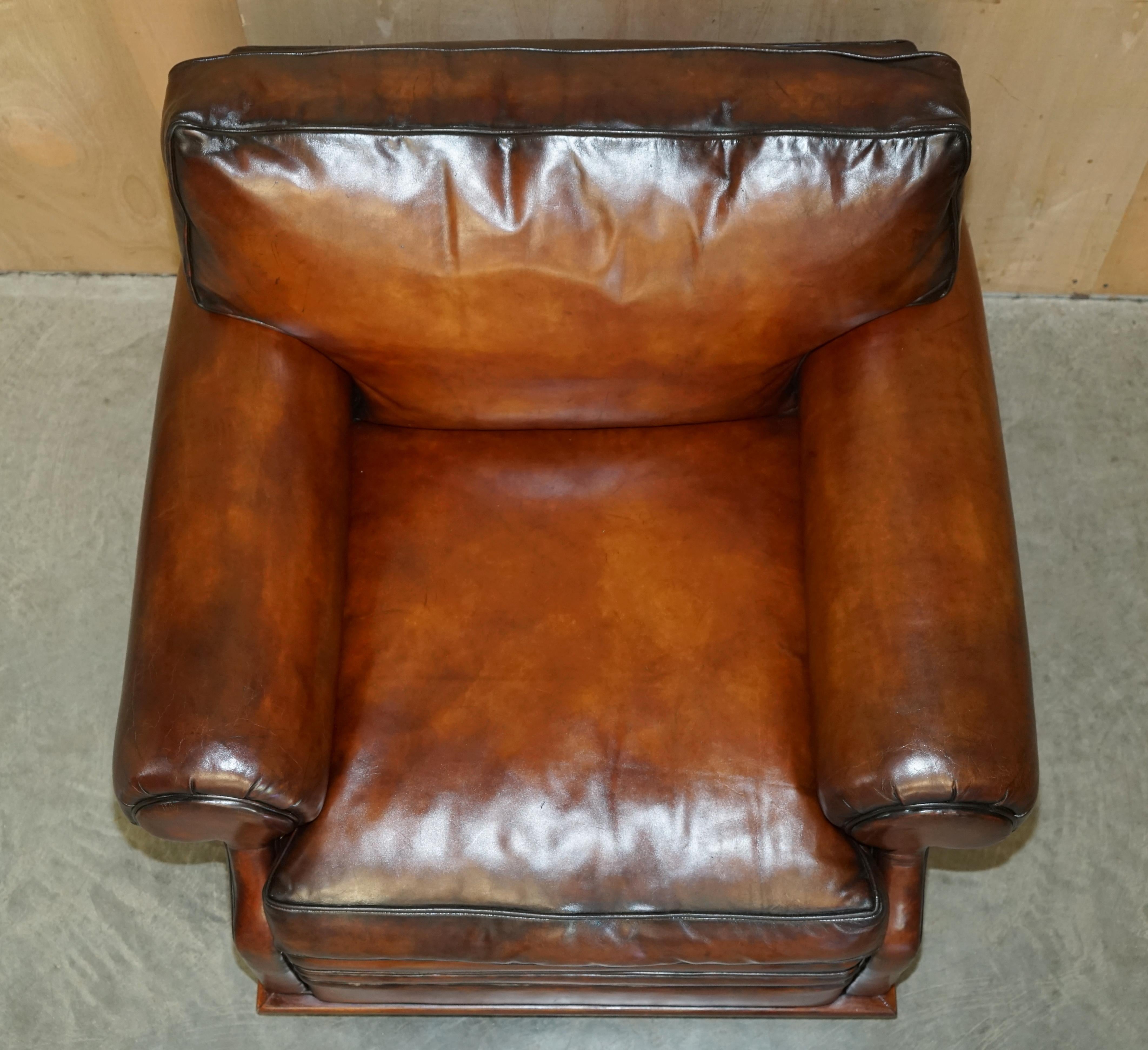Large Fully Restored Ralph Lauren Hand Dyed Cigar Brown Leather Club Armchair For Sale 4