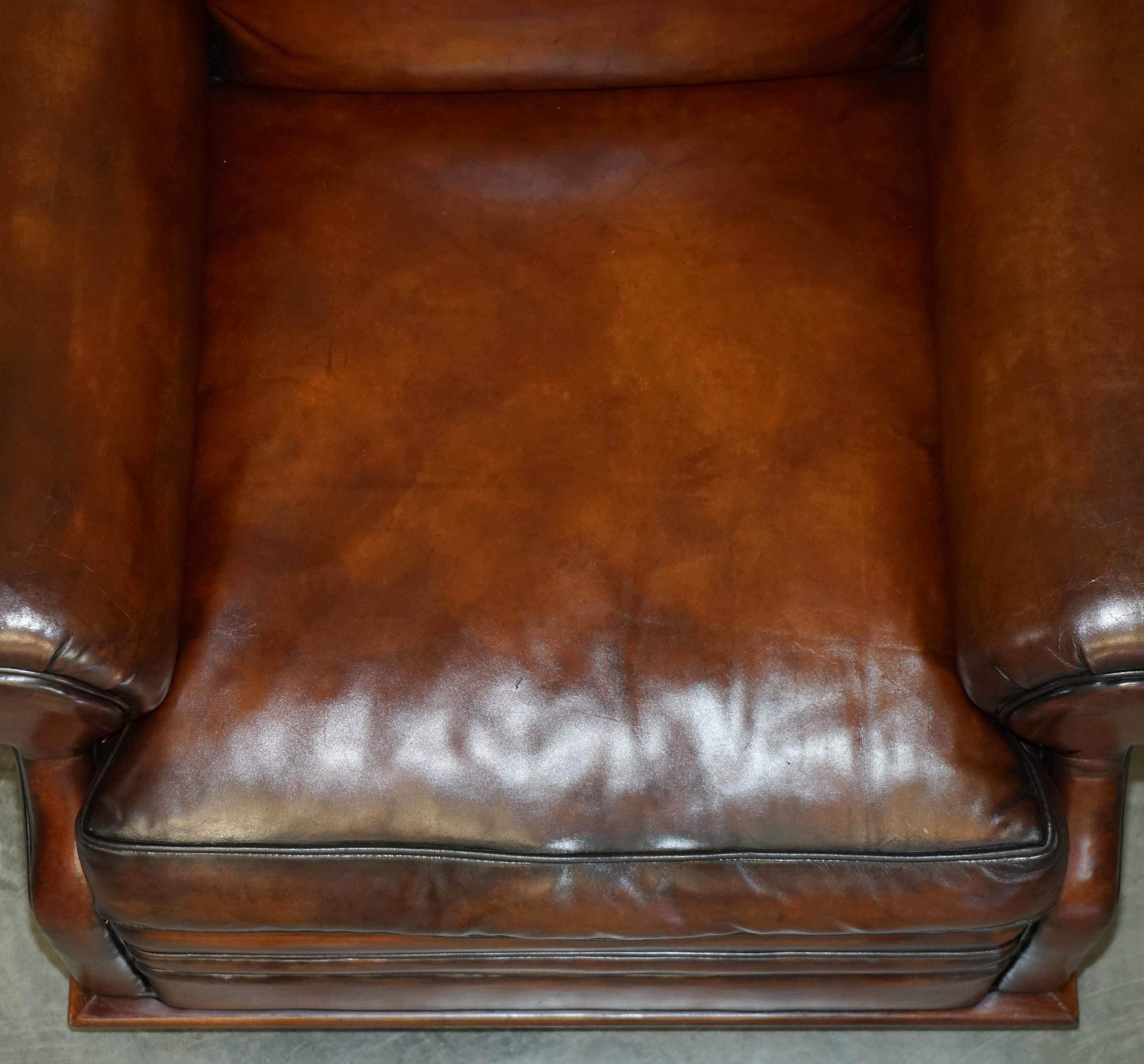 Large Fully Restored Ralph Lauren Hand Dyed Cigar Brown Leather Club Armchair For Sale 5