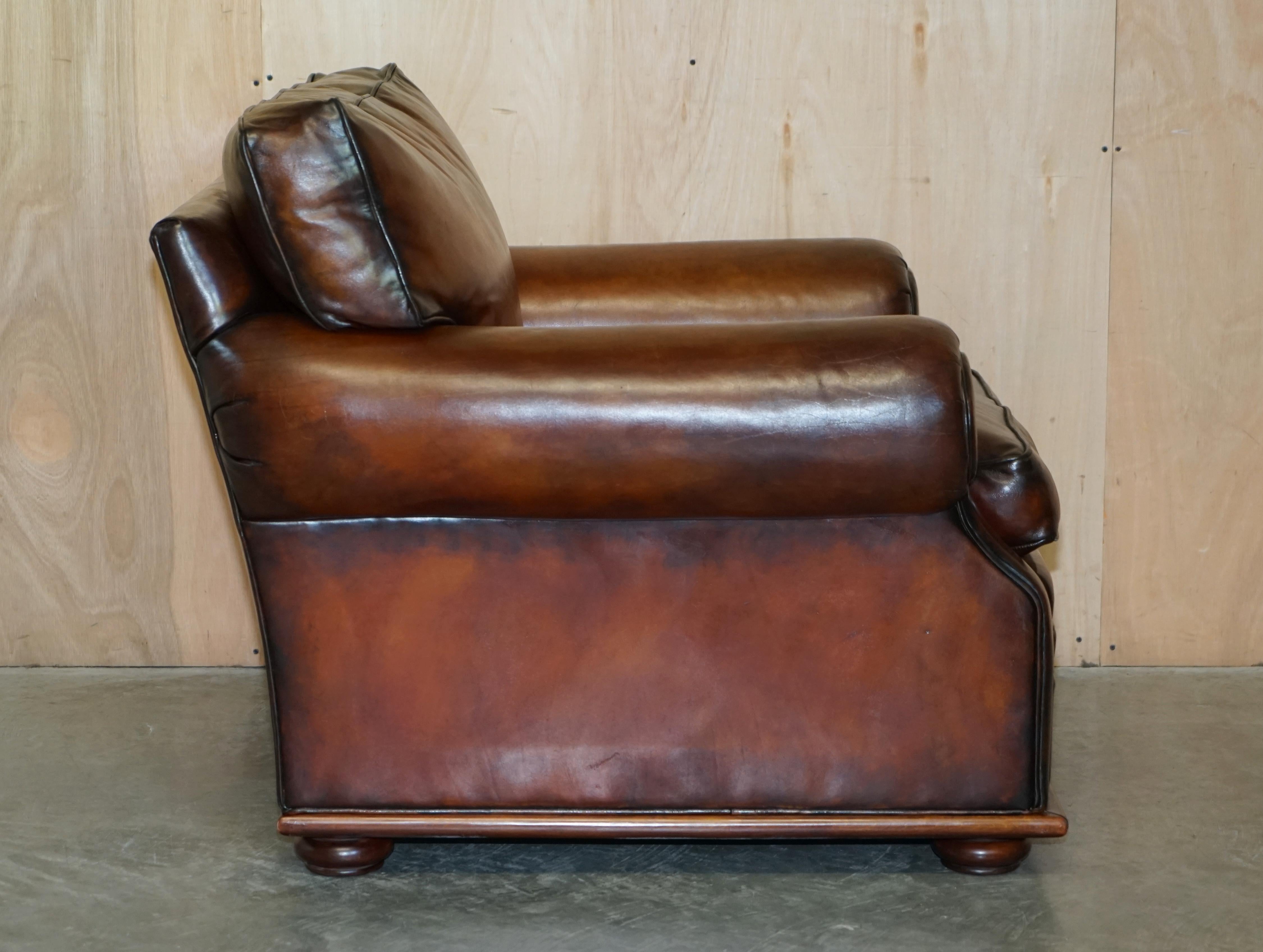 Large Fully Restored Ralph Lauren Hand Dyed Cigar Brown Leather Club Armchair For Sale 6