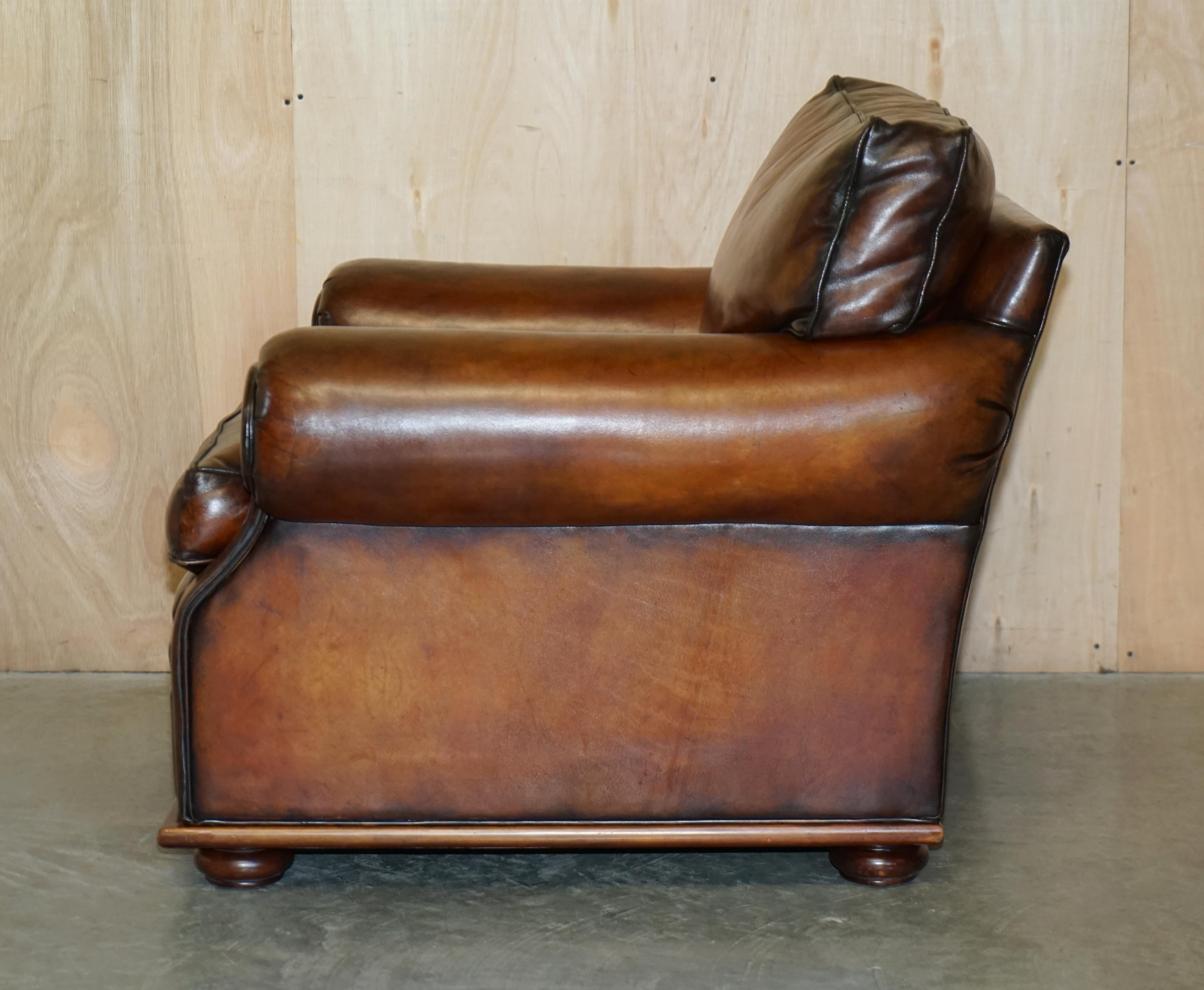 Large Fully Restored Ralph Lauren Hand Dyed Cigar Brown Leather Club Armchair For Sale 8