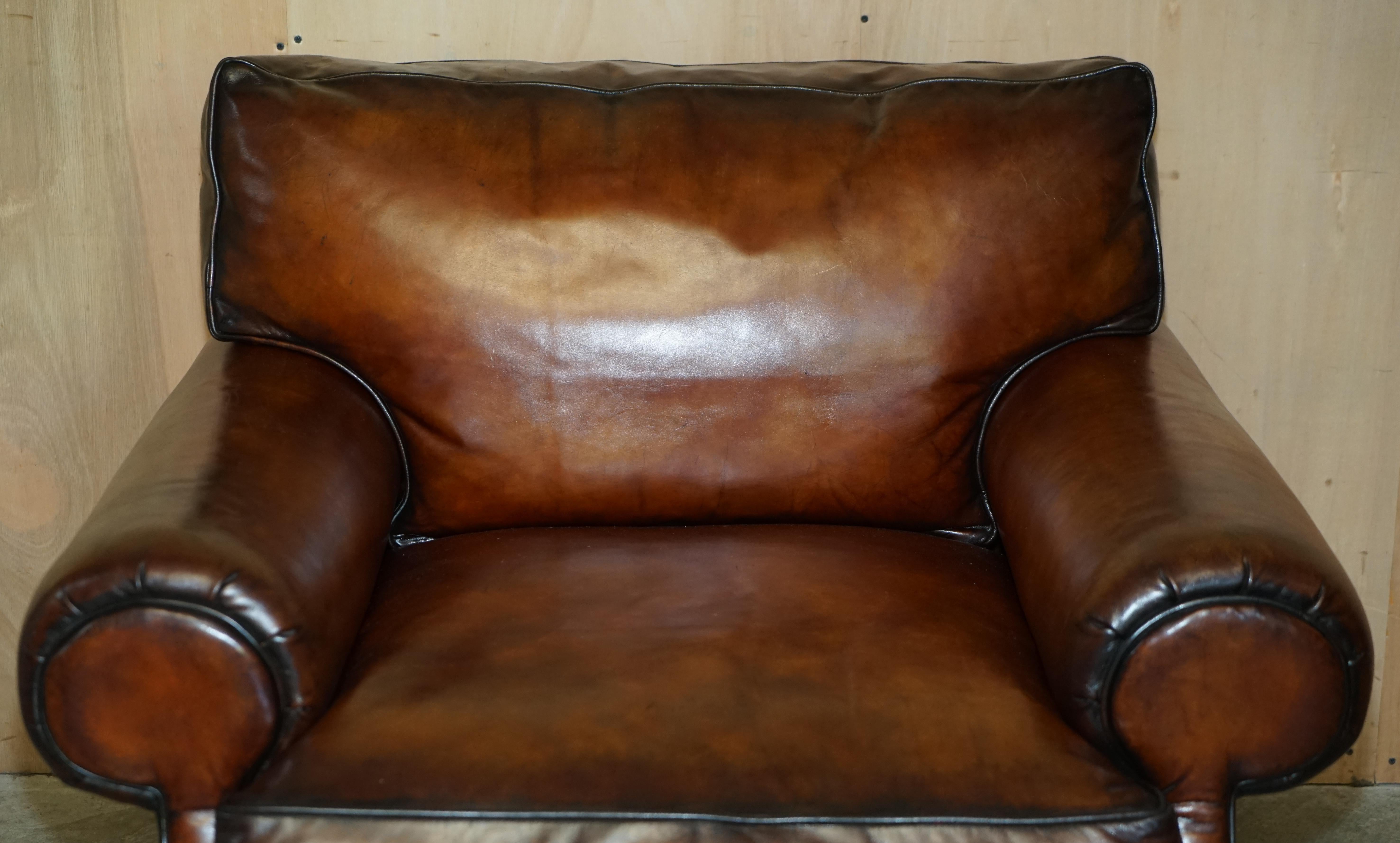 Art Deco Large Fully Restored Ralph Lauren Hand Dyed Cigar Brown Leather Club Armchair For Sale