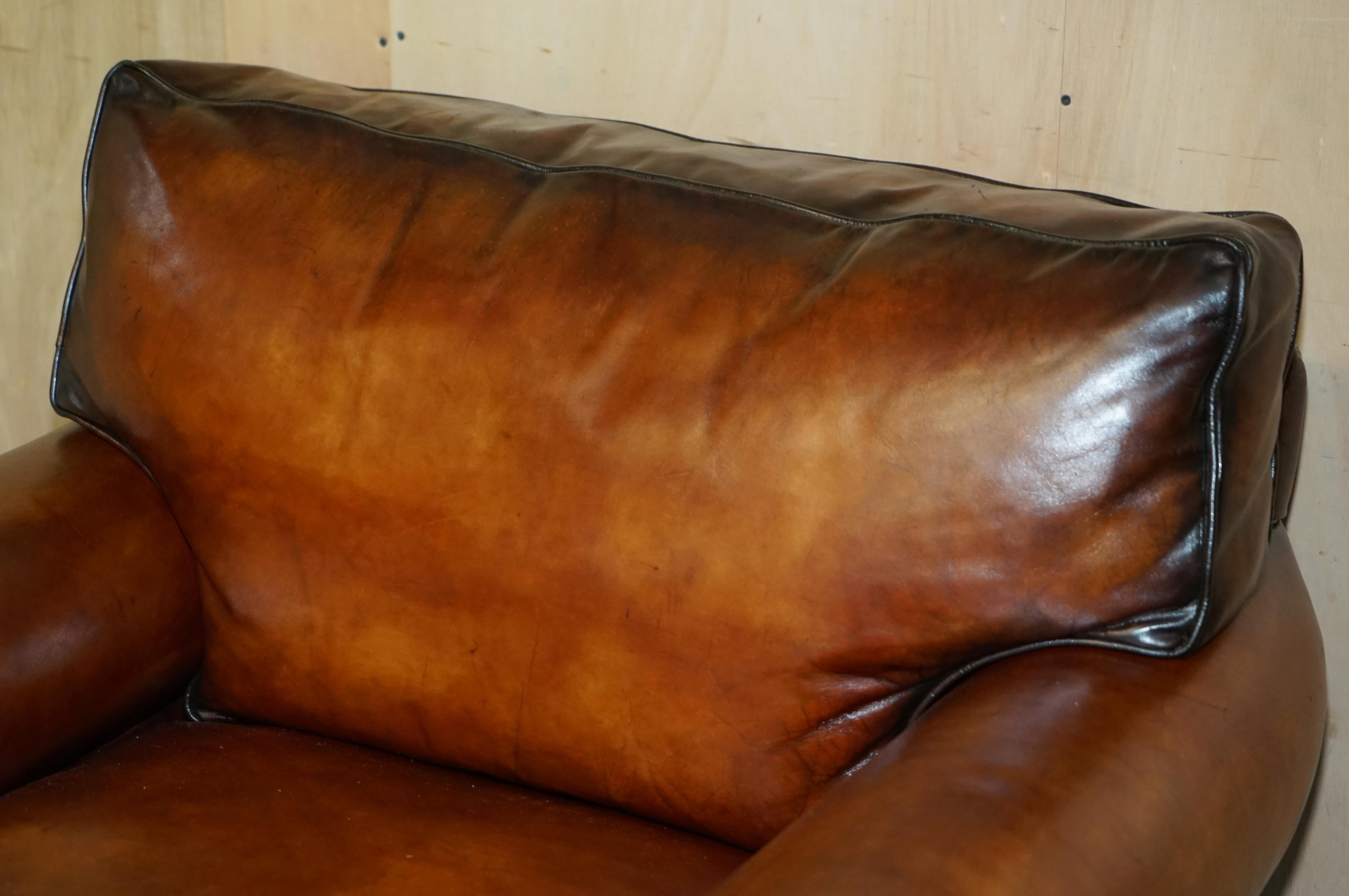American Large Fully Restored Ralph Lauren Hand Dyed Cigar Brown Leather Club Armchair For Sale