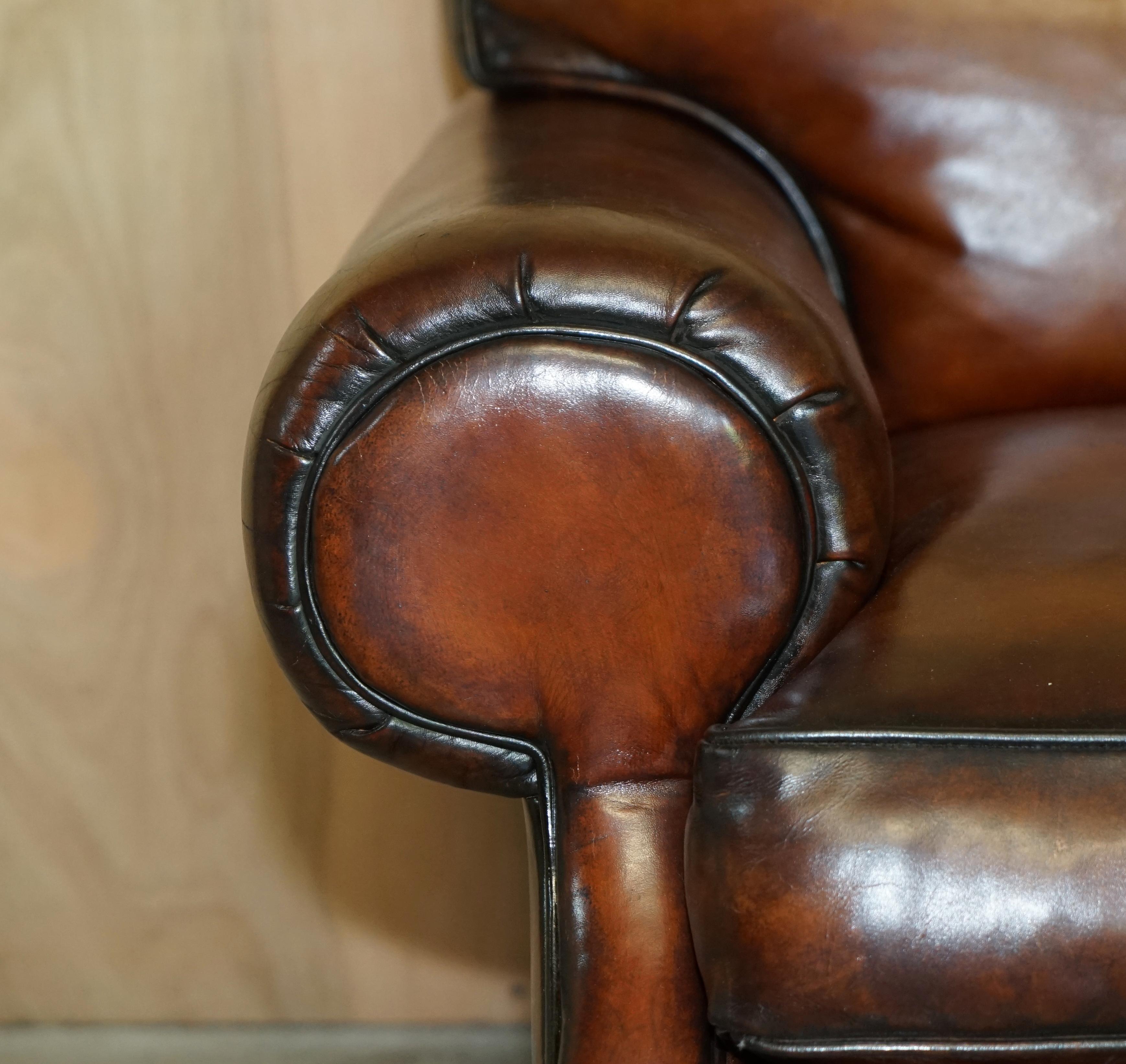 Hand-Crafted Large Fully Restored Ralph Lauren Hand Dyed Cigar Brown Leather Club Armchair For Sale