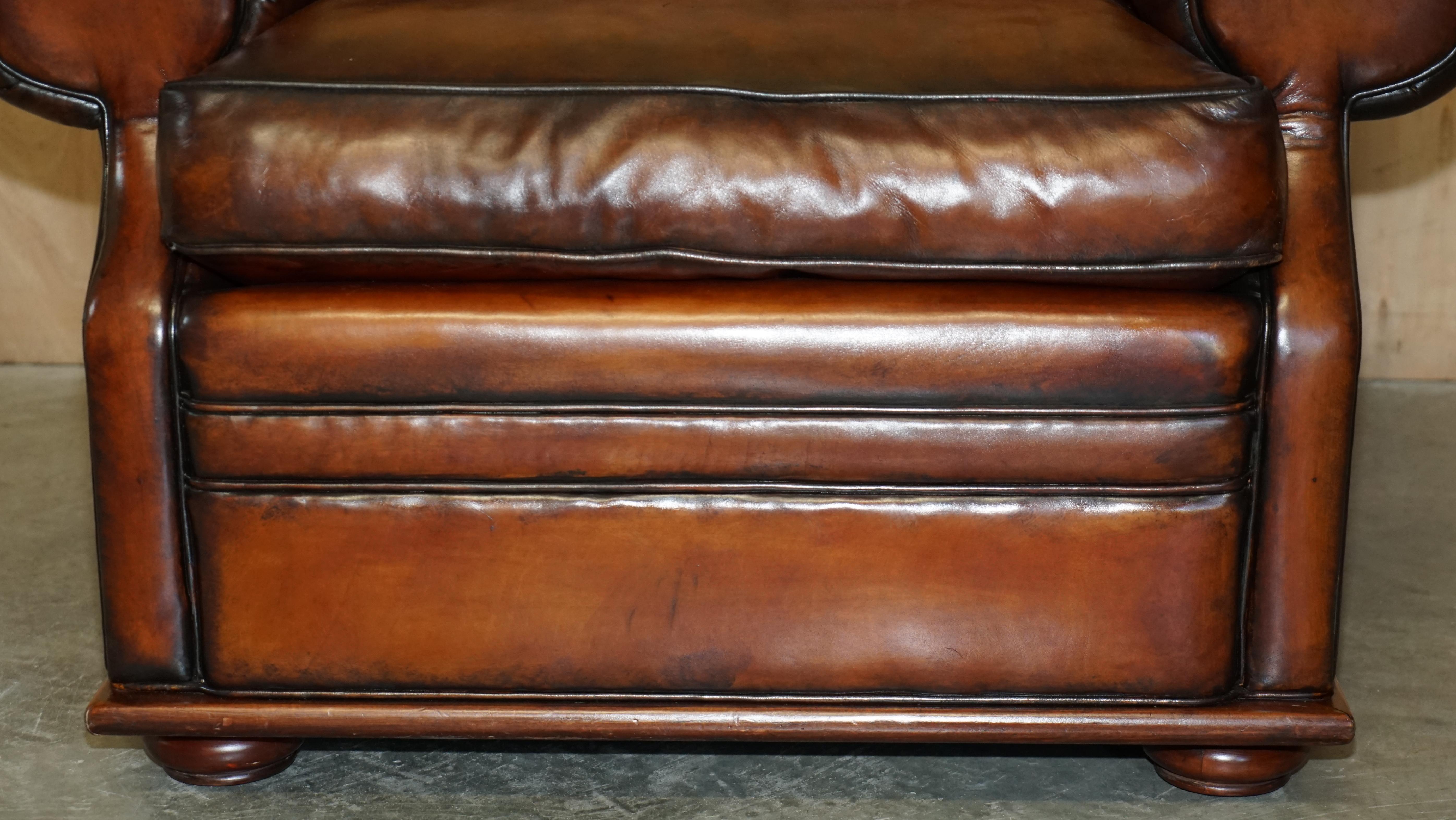 Large Fully Restored Ralph Lauren Hand Dyed Cigar Brown Leather Club Armchair For Sale 1