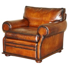 Large Fully Restored Ralph Lauren Hand Dyed Cigar Brown Leather Club Armchair