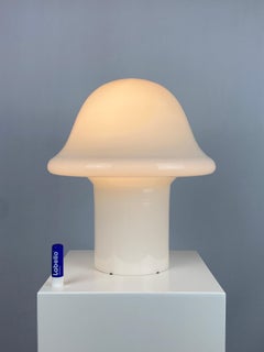Large Fully White Glass Peill and Putzler Mushroom Table Lamp XL 1970