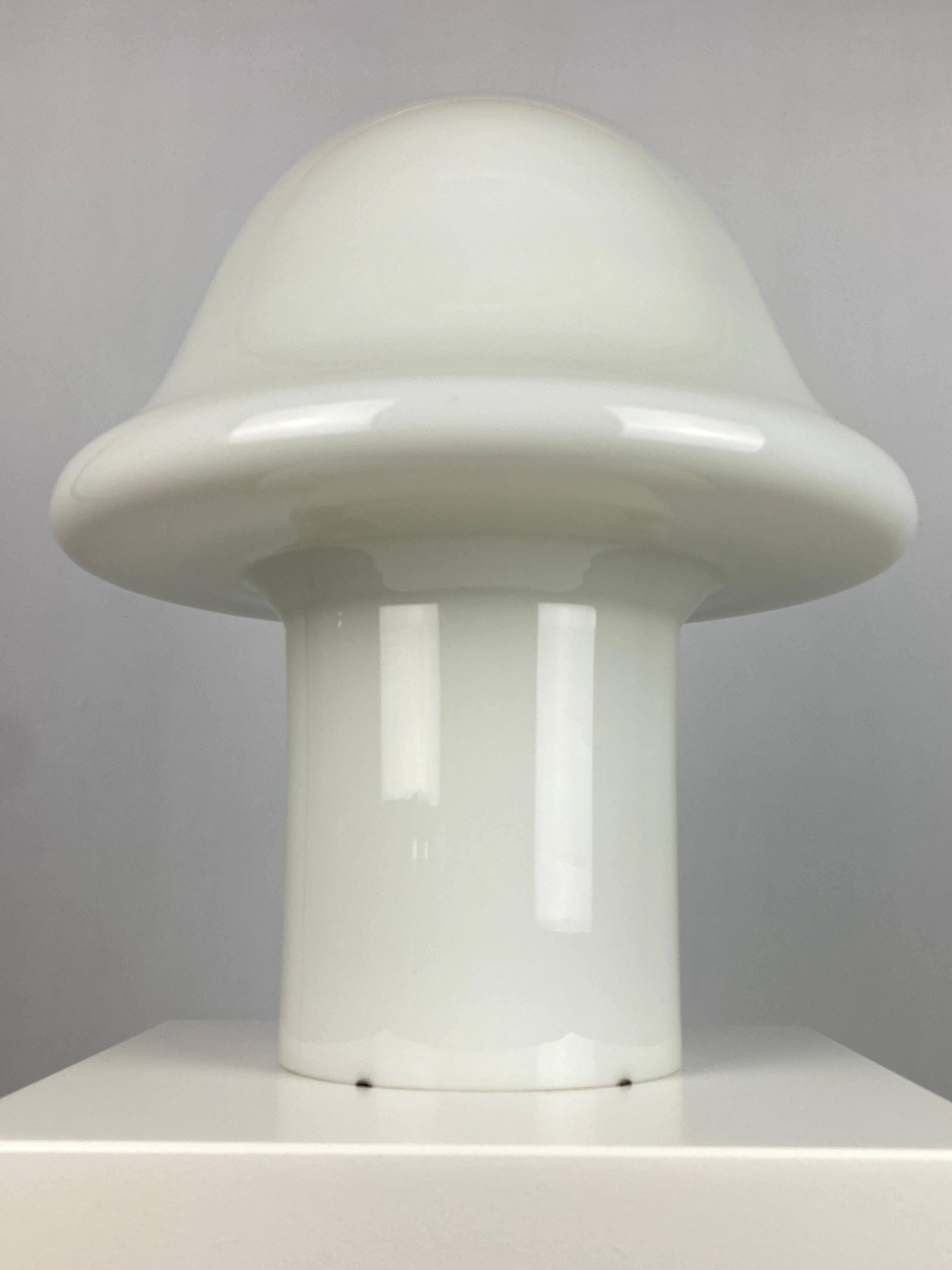 20th Century Large Fully White Glass Peill and Putzler Mushroom Table Lamp XL 1970 For Sale