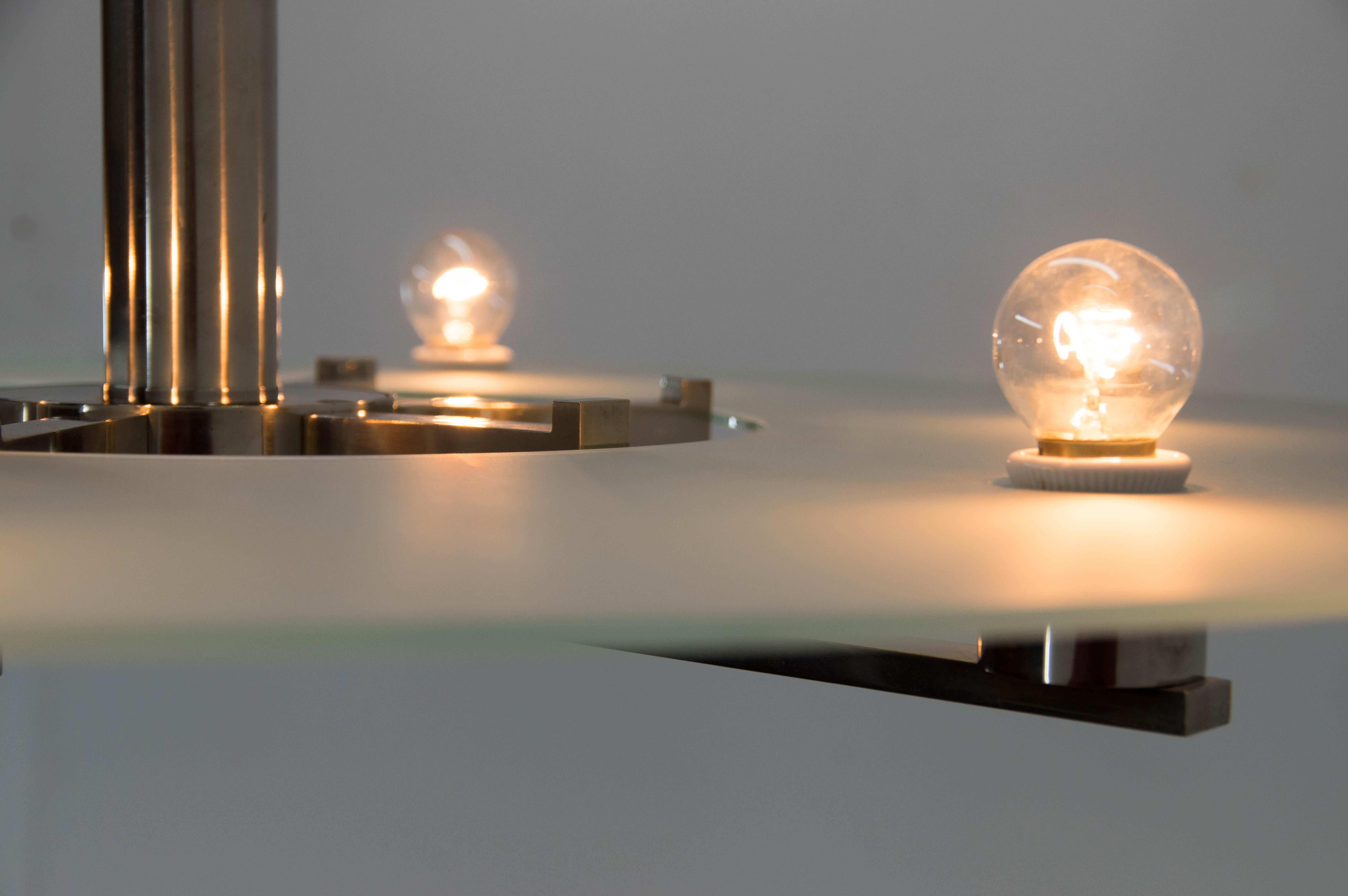 Large Functionalist 6-Flamming Nickel-Plated Chandelier, 1930s For Sale 1