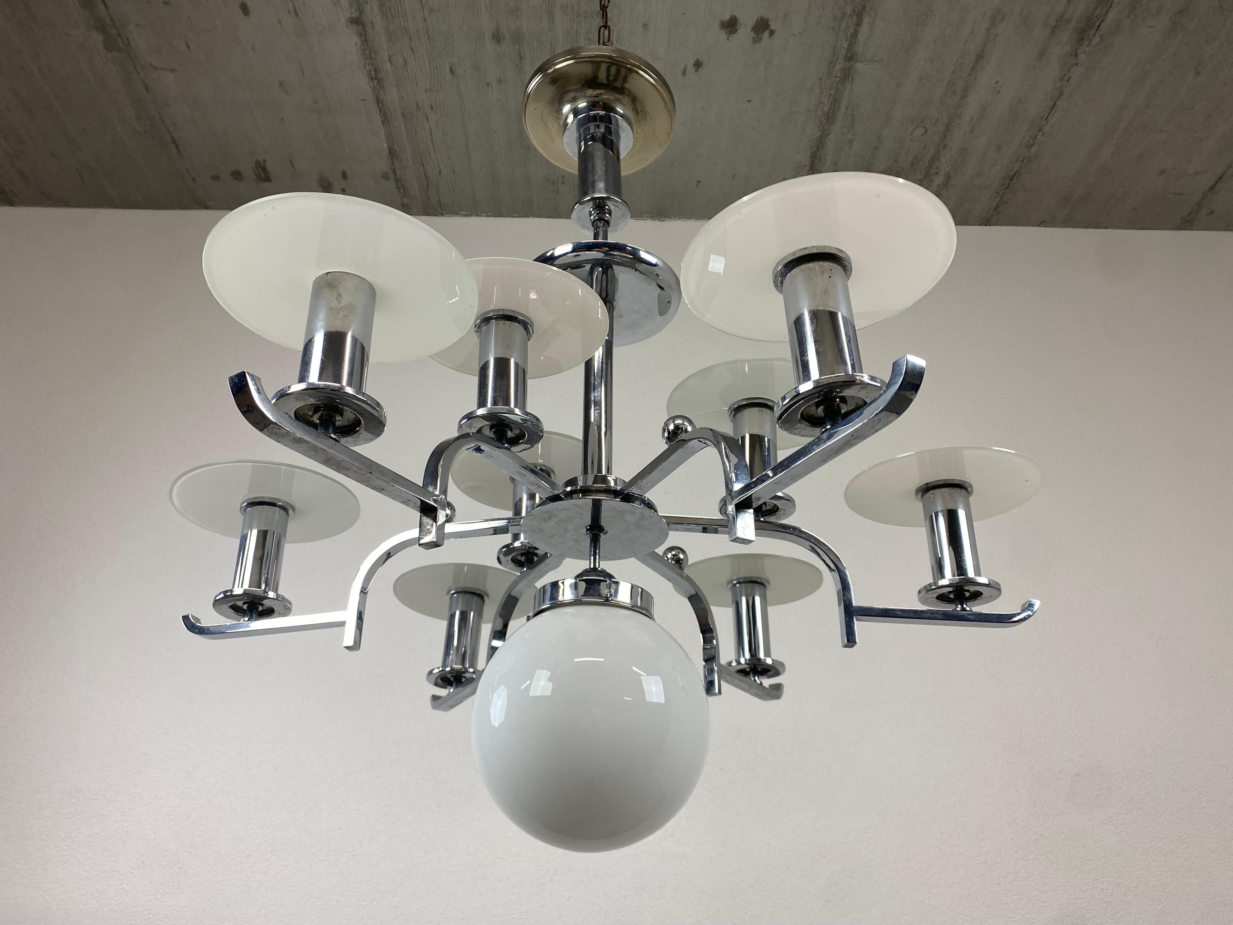 Mid-20th Century Large Functionalist/Bauhaus Chandelier For Sale