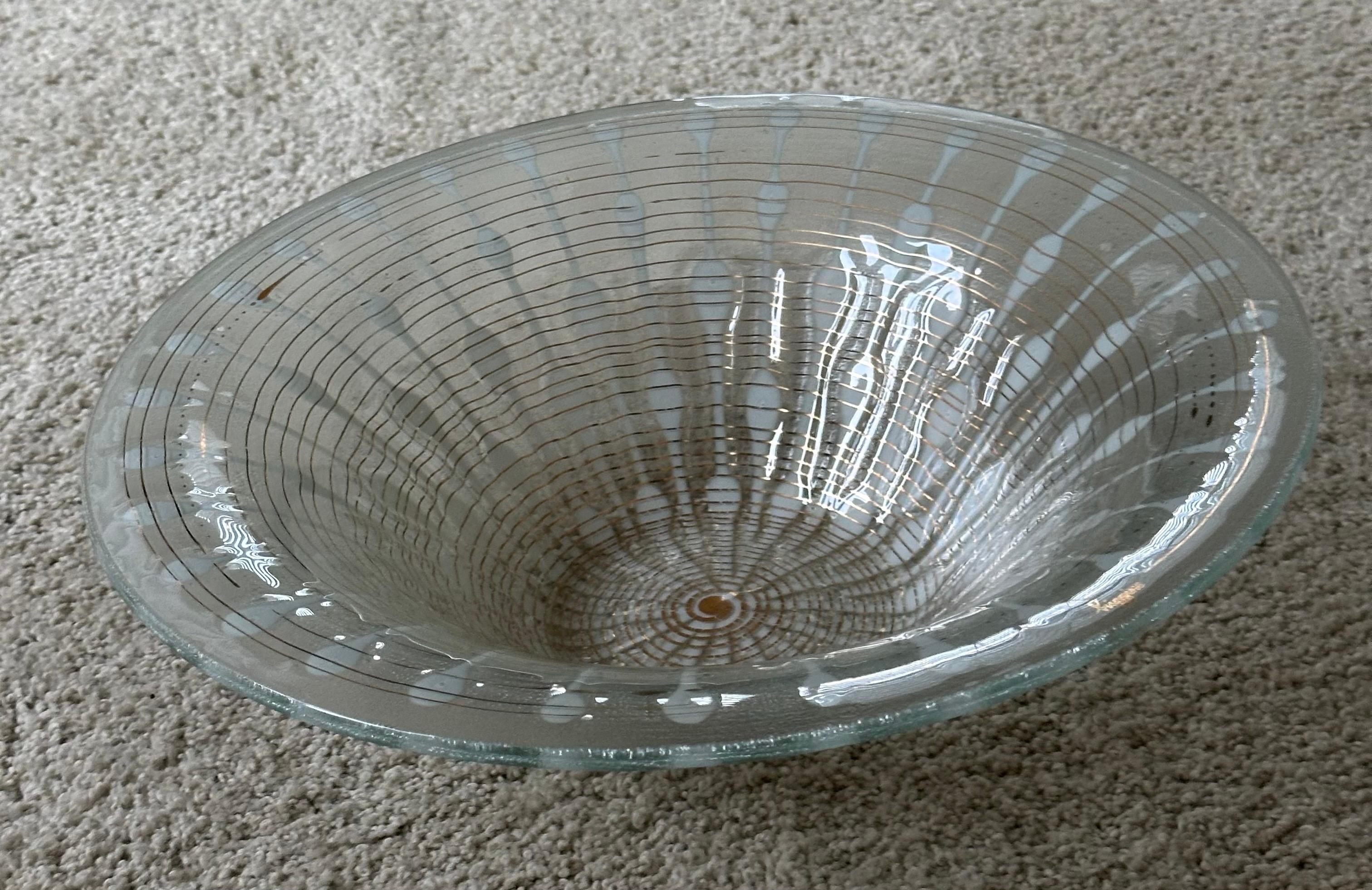 Mid-Century Modern Large Fused Art Glass Atomic Age Bowl by Michael & Frances Higgins  For Sale