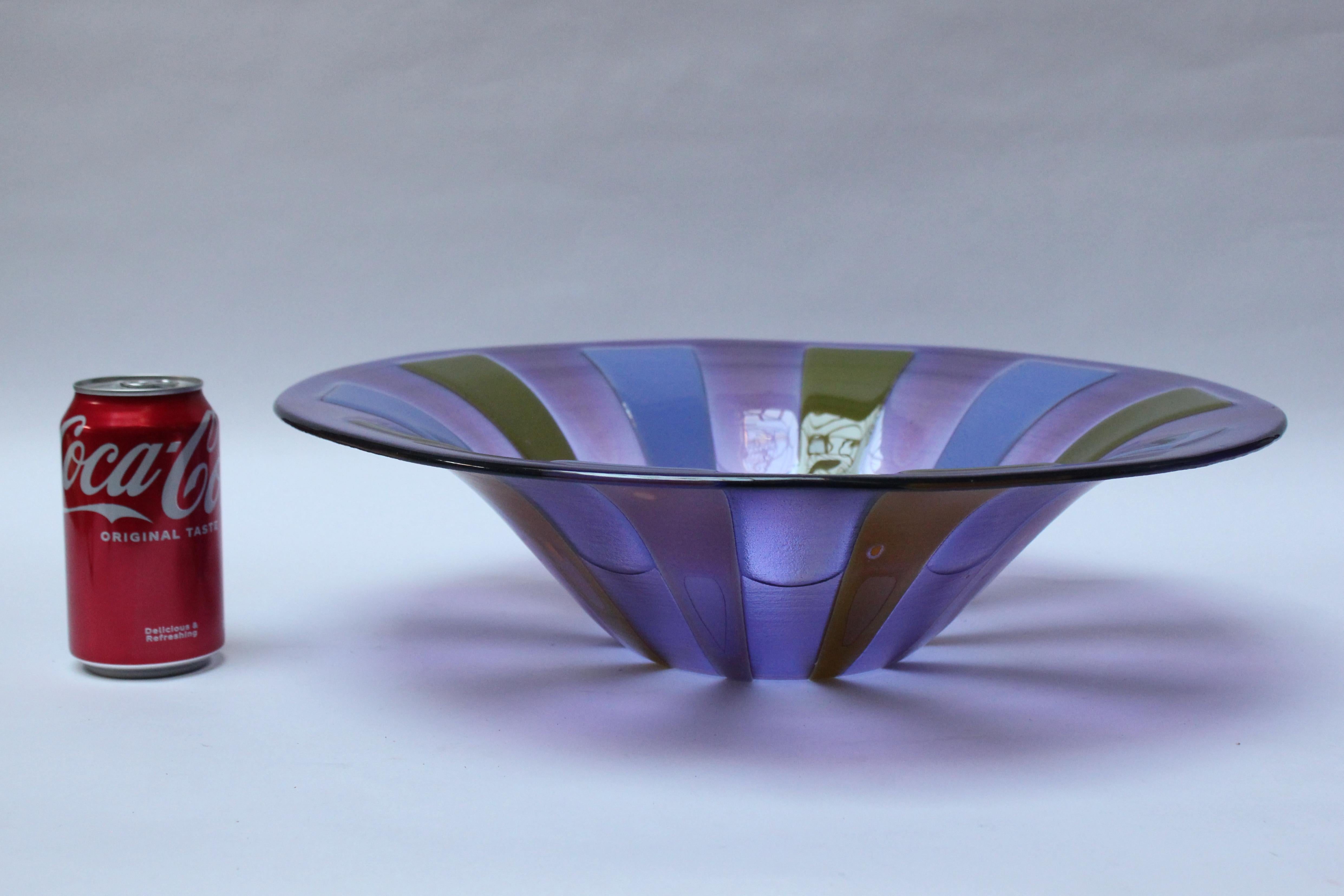 American Large Fused Art Glass Bowl by Higgins