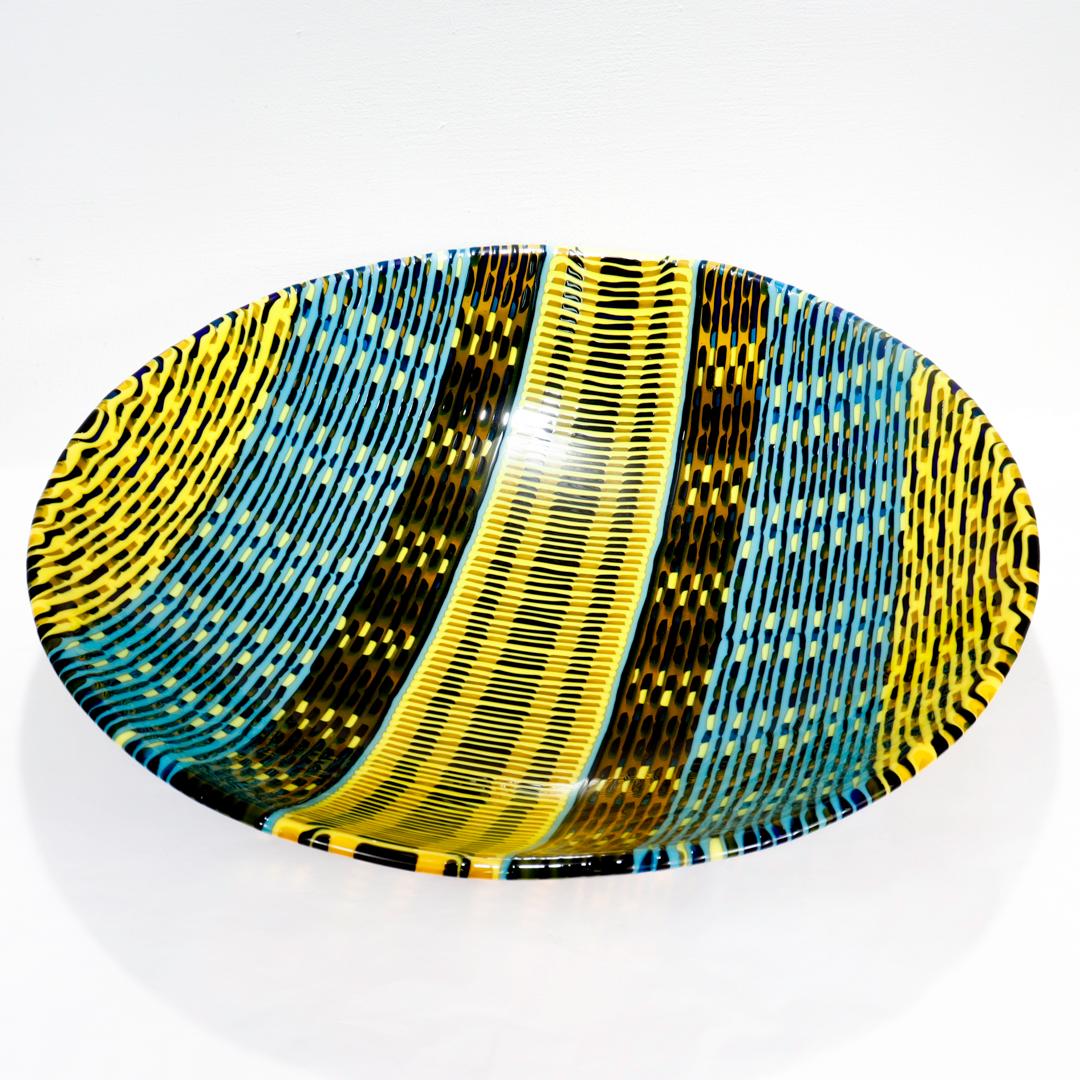Modern Large Fused Art Glass Bowl Entitled 